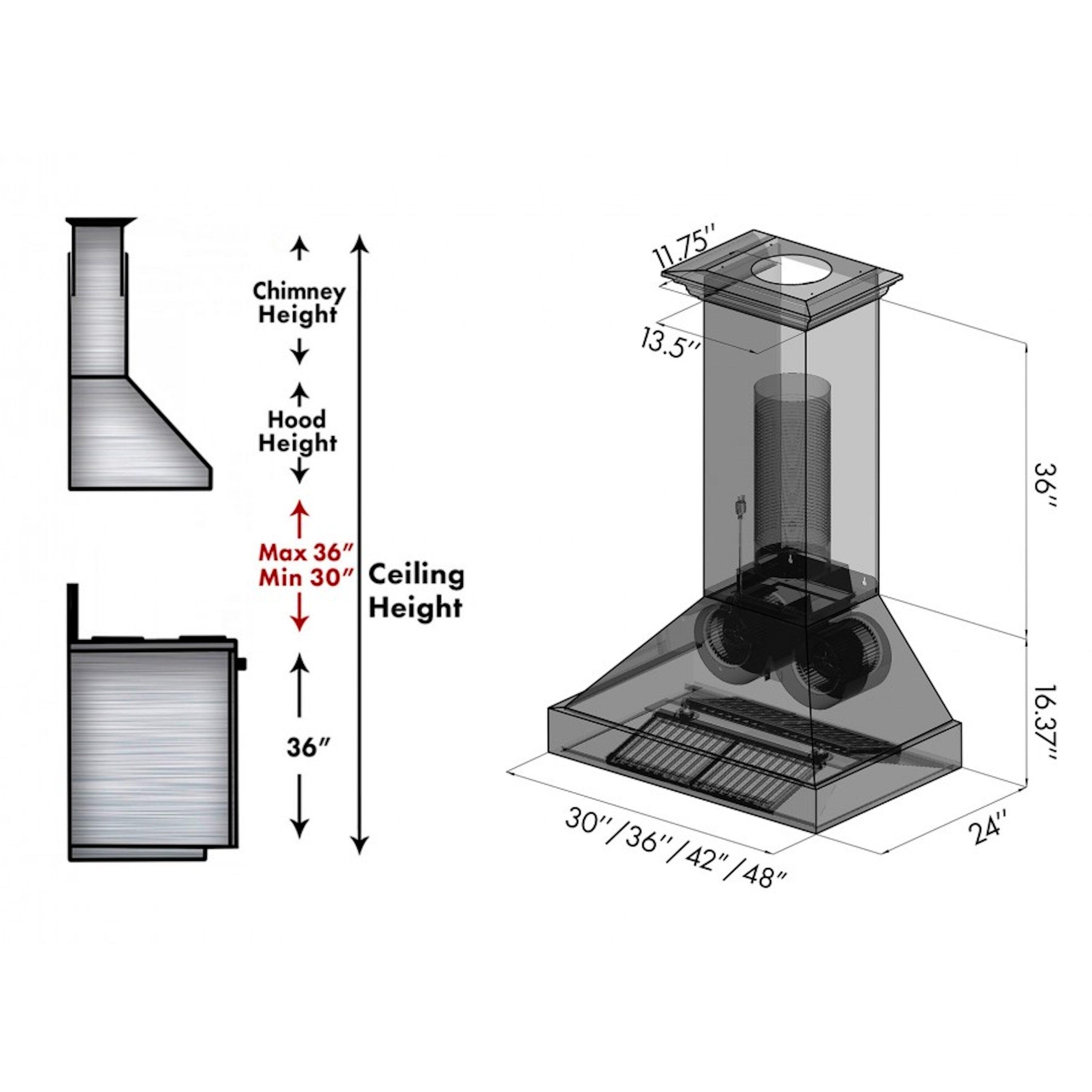 36" 700 CFM Ducted Wall Mount Range Hood