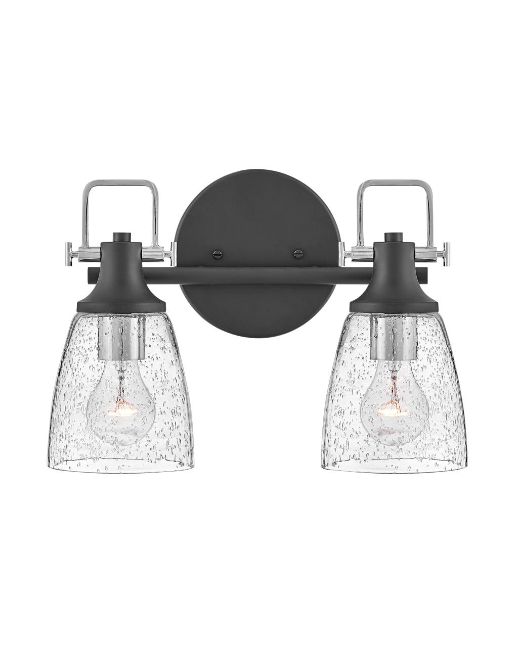 Easton Two-Light Bath Vanity Fixture w/ Clear Seedy Glass Shades