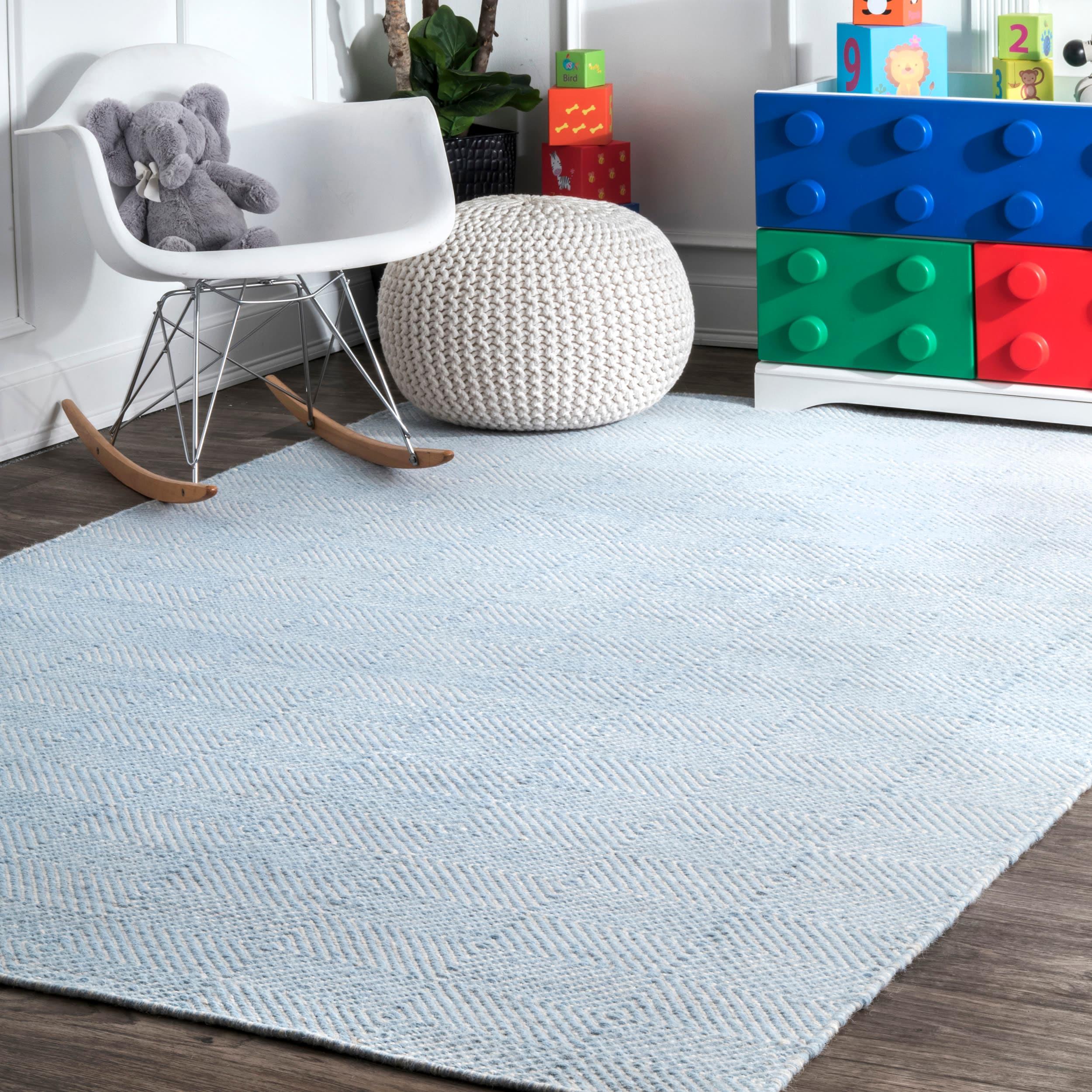 nuLOOM Hand Woven Ago Wool Area Rug, 5' x 8', Light Blue