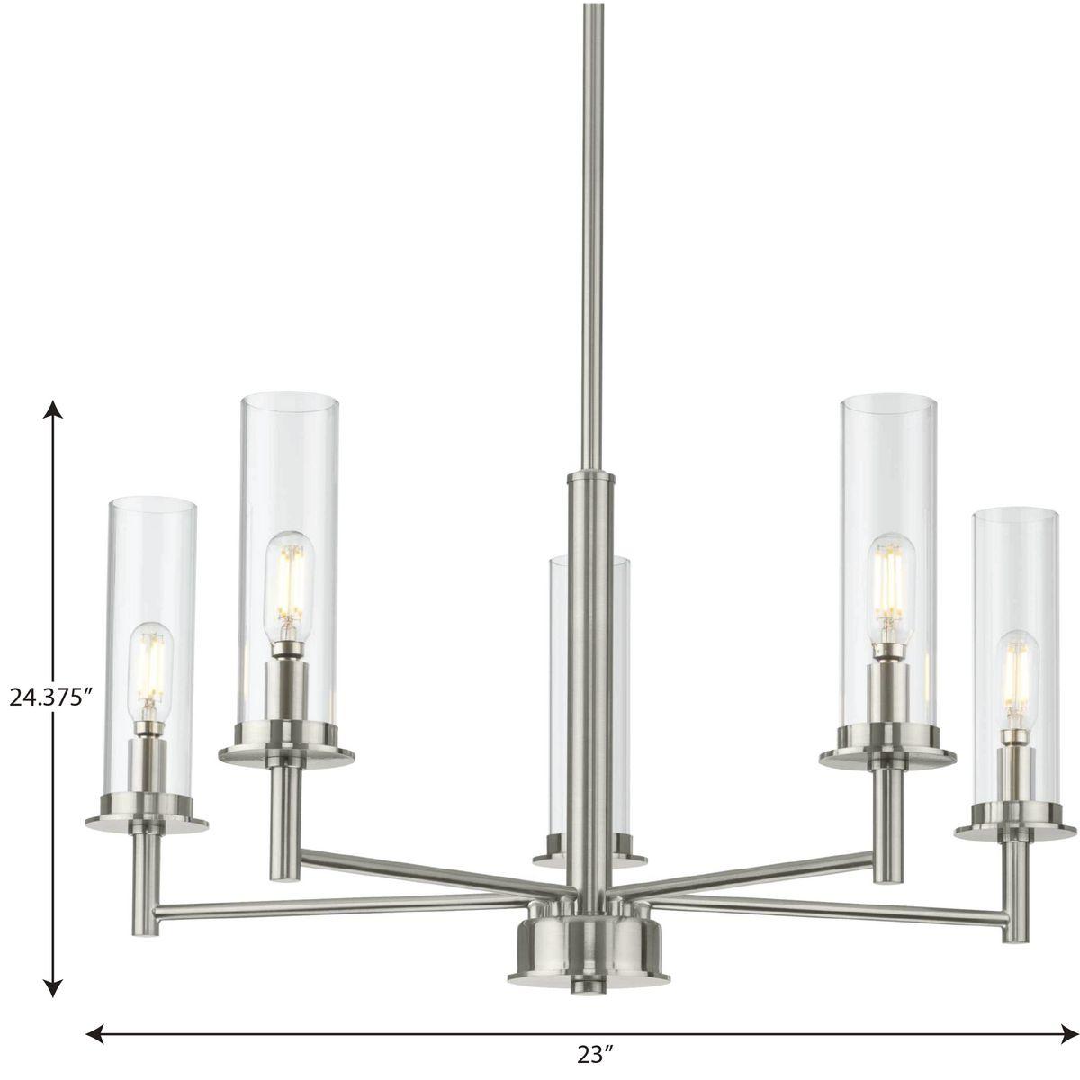Progress Lighting Kellwyn 5-Light Chandelier, Brushed Nickel, Clear Glass Shade