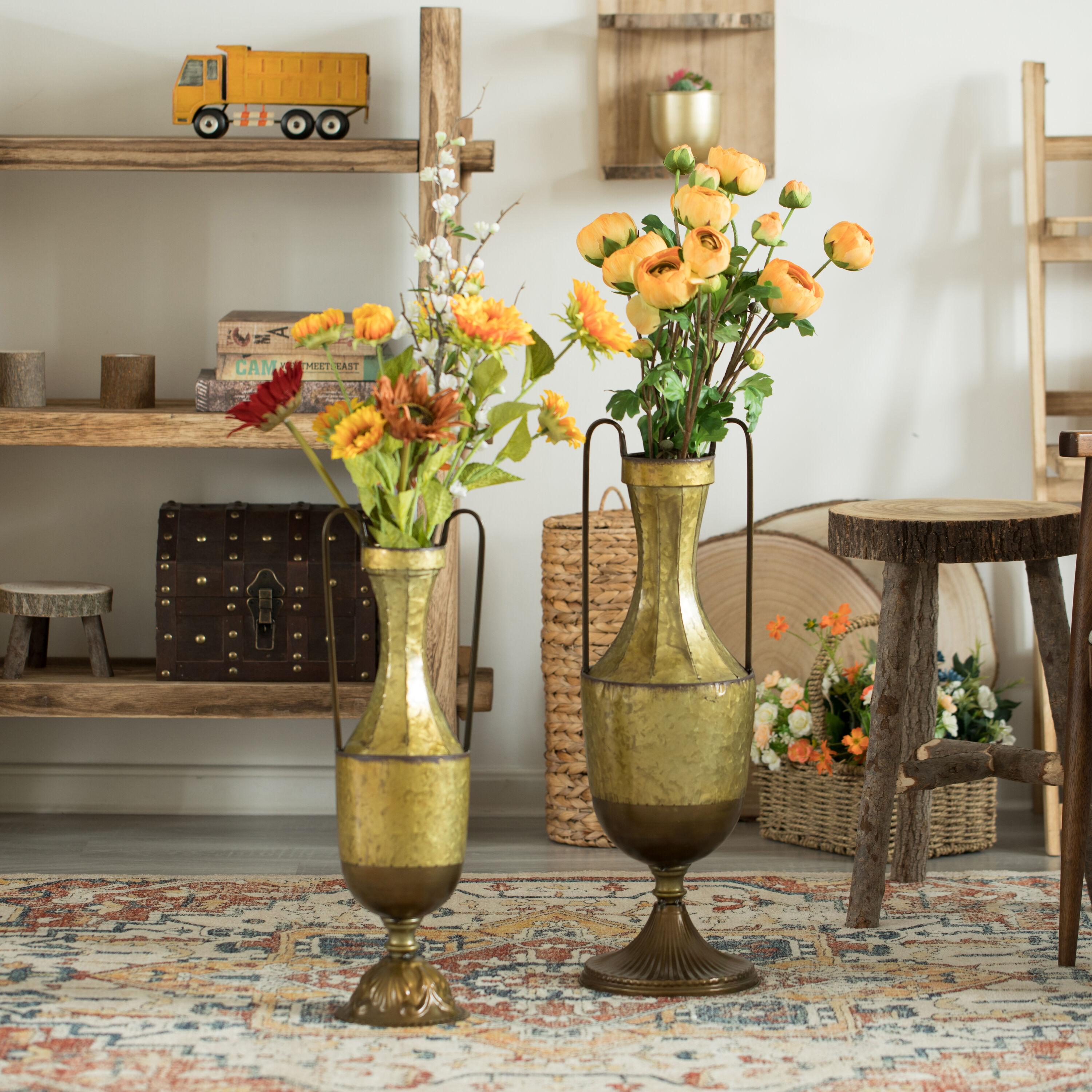 Uniquewise Decorative Antique Style 2 Handle Metal Jug Floor Vase for Entryway, Living Room, or Dining Room Elegant Home Decor Accent – 26 inches Tall