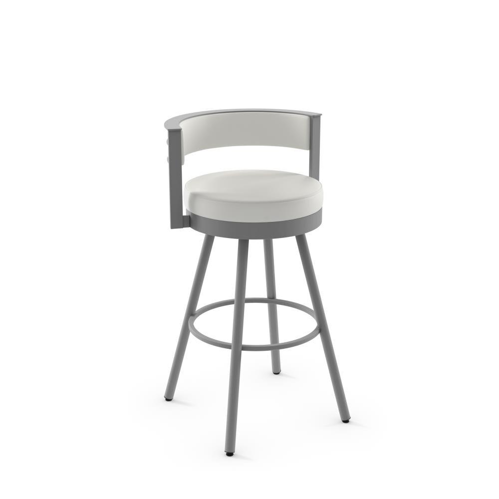 Amisco Eller 30 In. Swivel Bar Stool - Off White Faux Leather / Shiny Grey Metal