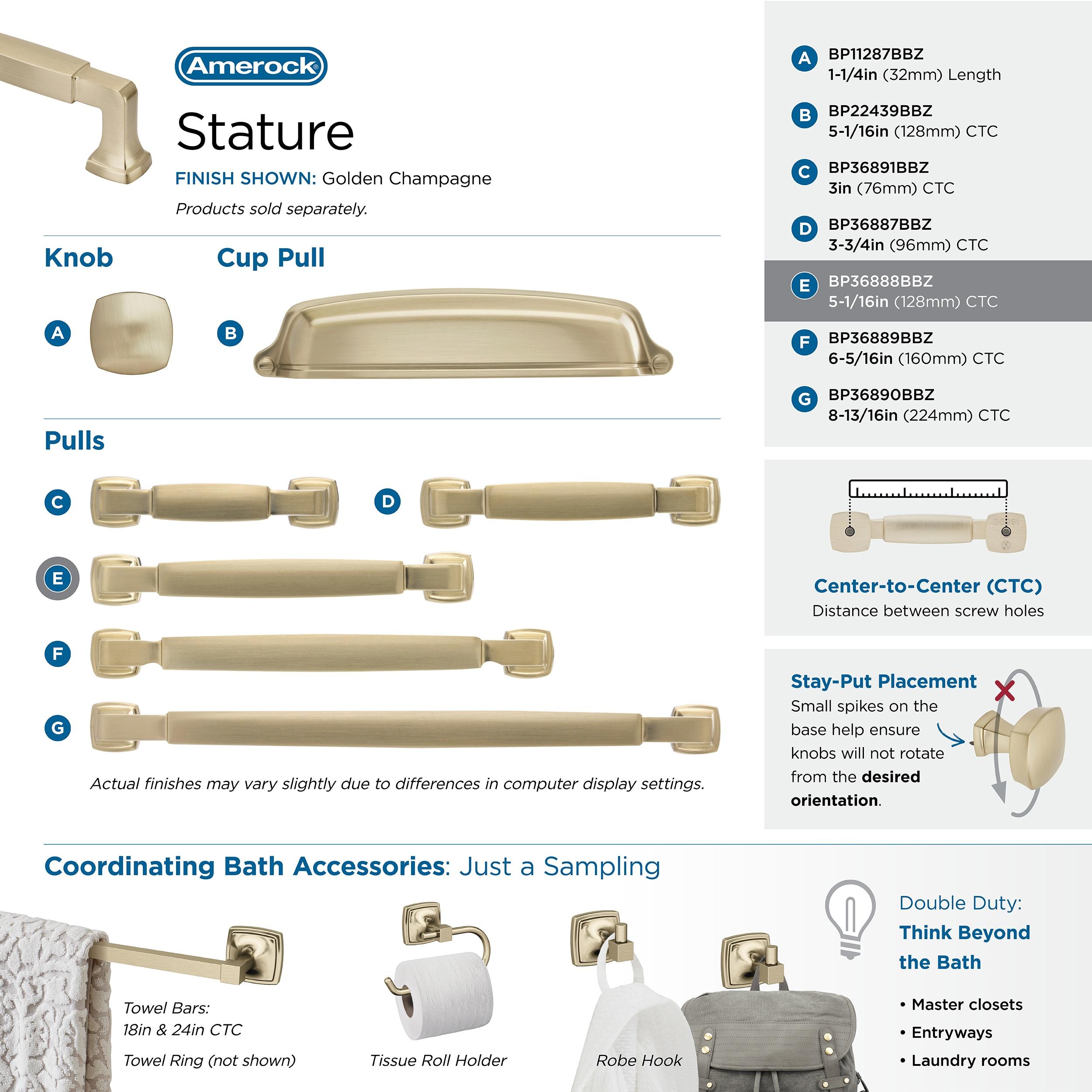 Amerock Stature 5-1/16 inch (128mm) Center-to-Center Golden Champagne Cabinet Pull