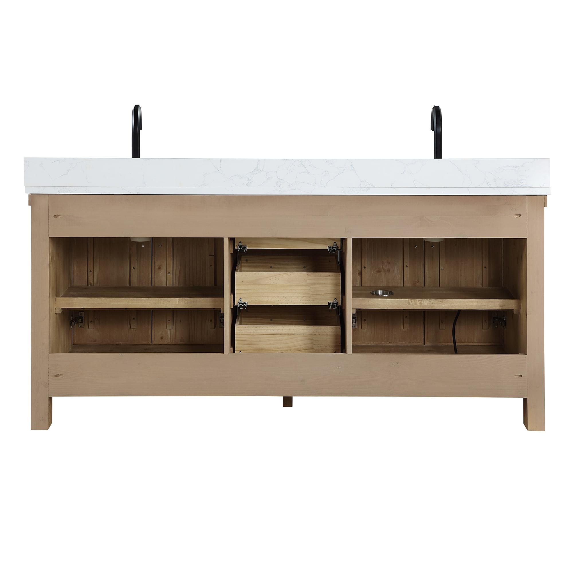 Javier 72" Bath Vanity in Spruce Antique Brown with White Grain Composite Stone