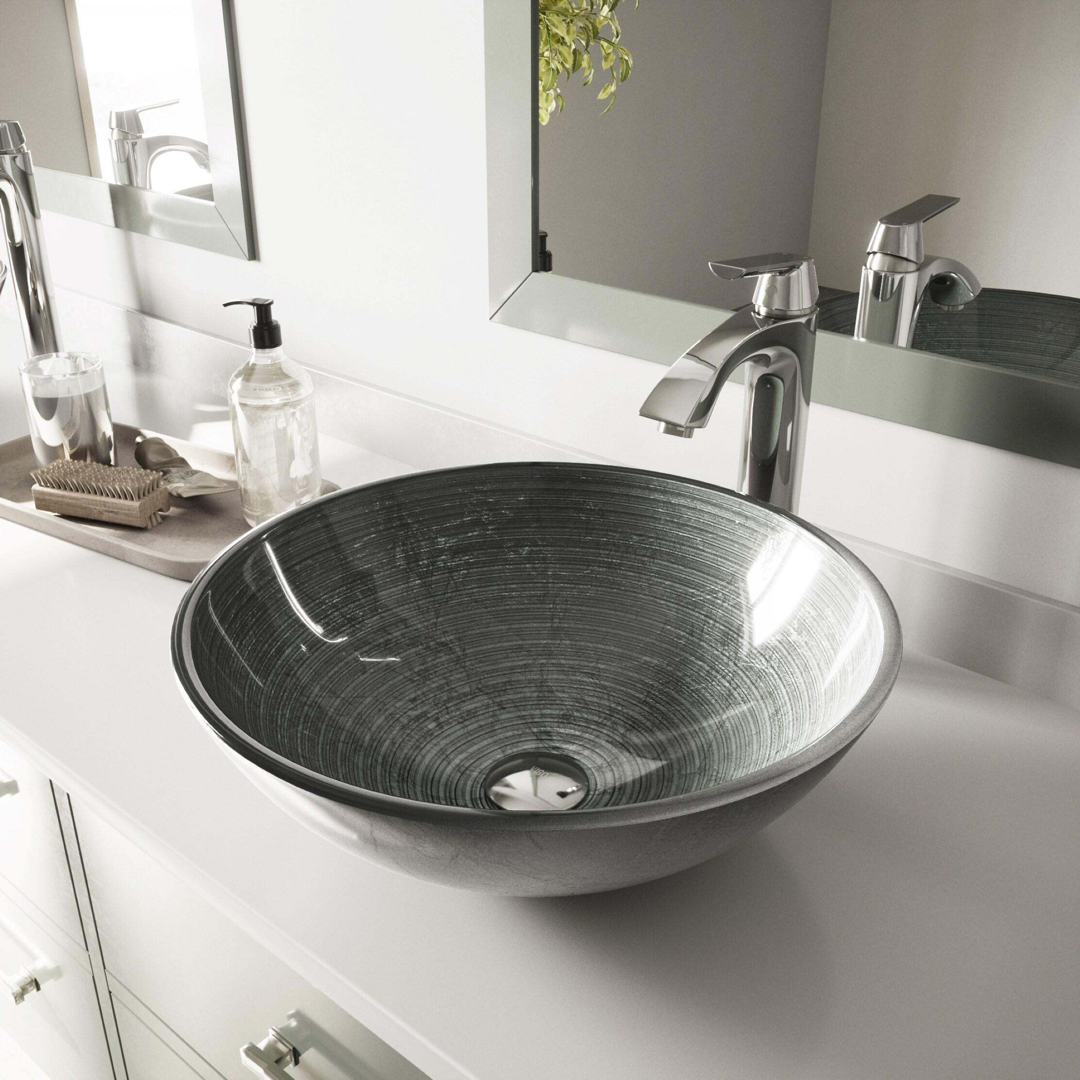 Russet Glass 17" L 17" W 6" H Round Vessel Bathroom Sink