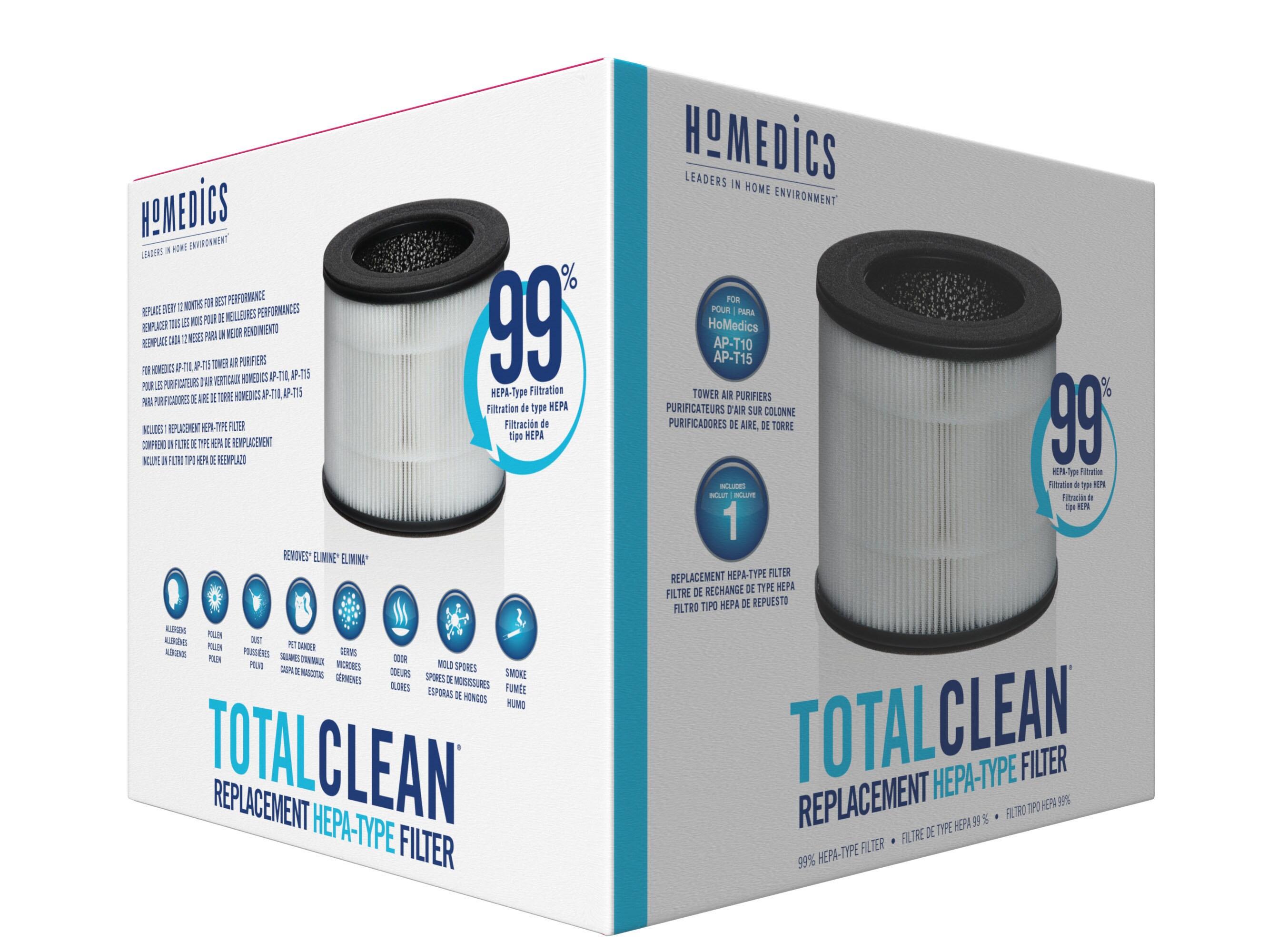 Homedics Replacement HEPA-type filter for AP-T10 and AP-T12: Captures Allergens, Compatible with HoMedics Air Purifiers