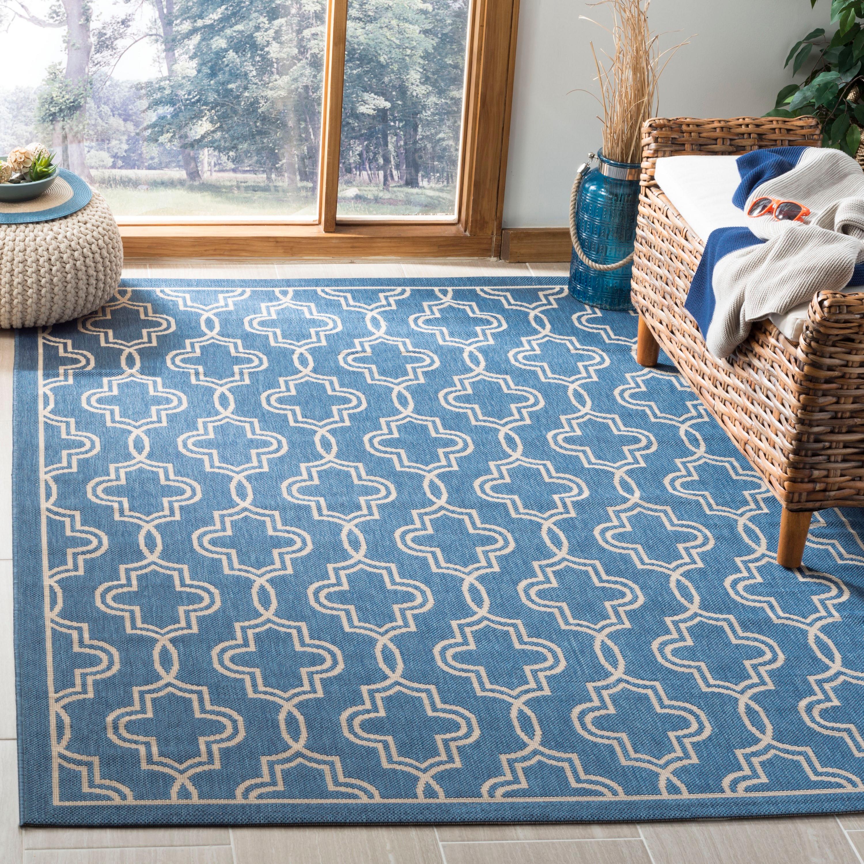 Blue and Beige Geometric Tufted Washable Area Rug