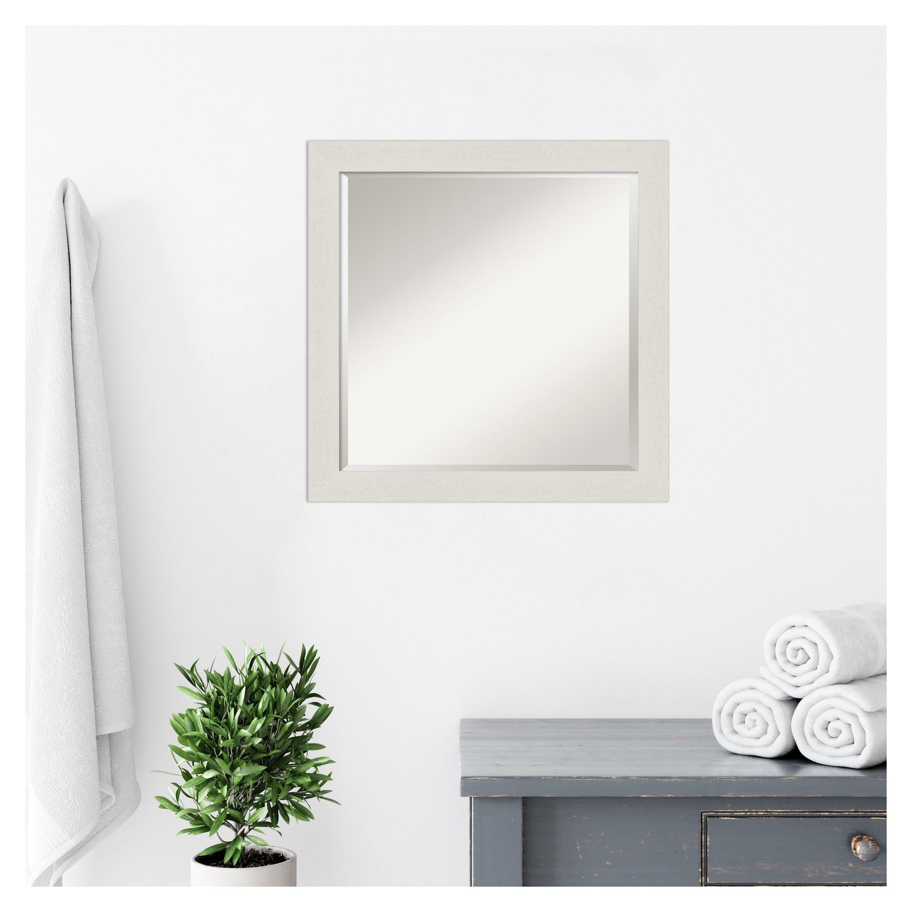 23" x 23" Rustic Plank White Framed Bathroom Vanity Wall Mirror - Amanti Art: Square Polystyrene Frame, Wall Mount
