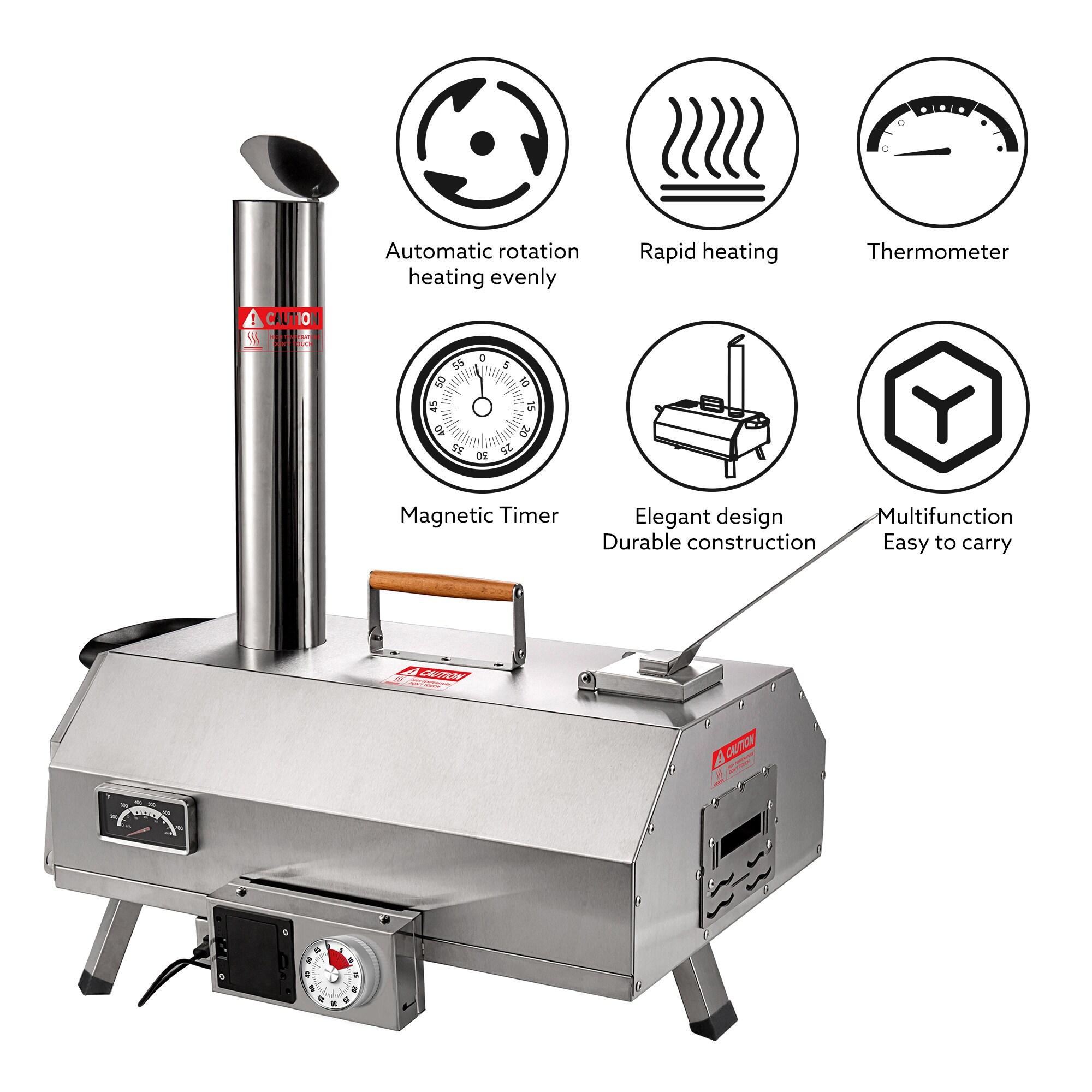 Mocoloo Automatic Outdoor Pizza Oven Portable Wood Fired Pizza Maker with Timer and Built-in Thermometer