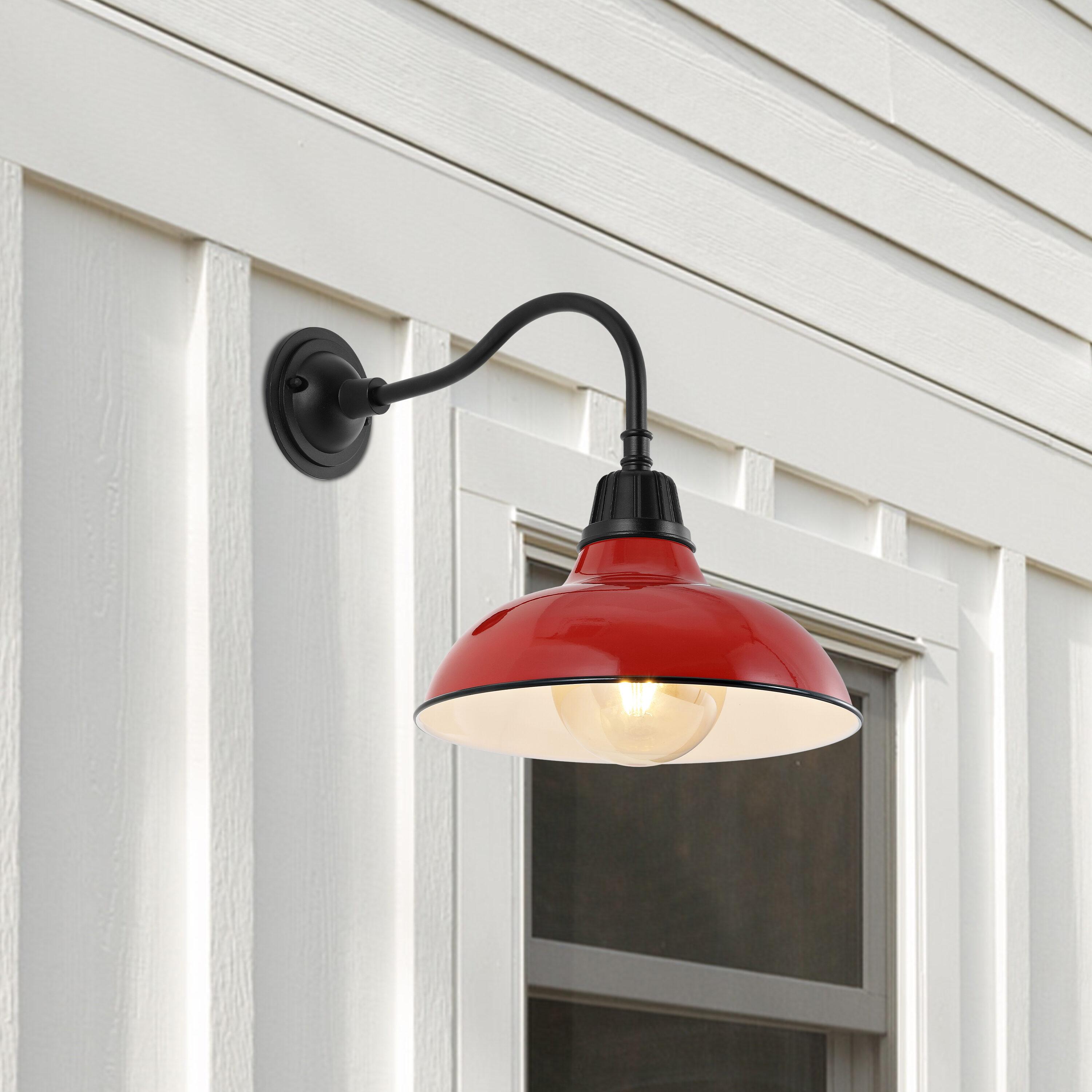 Aurora 12.25" 1-Light Farmhouse Industrial Indoor/Outdoor Iron LED Gooseneck Arm Outdoor Sconce, Red