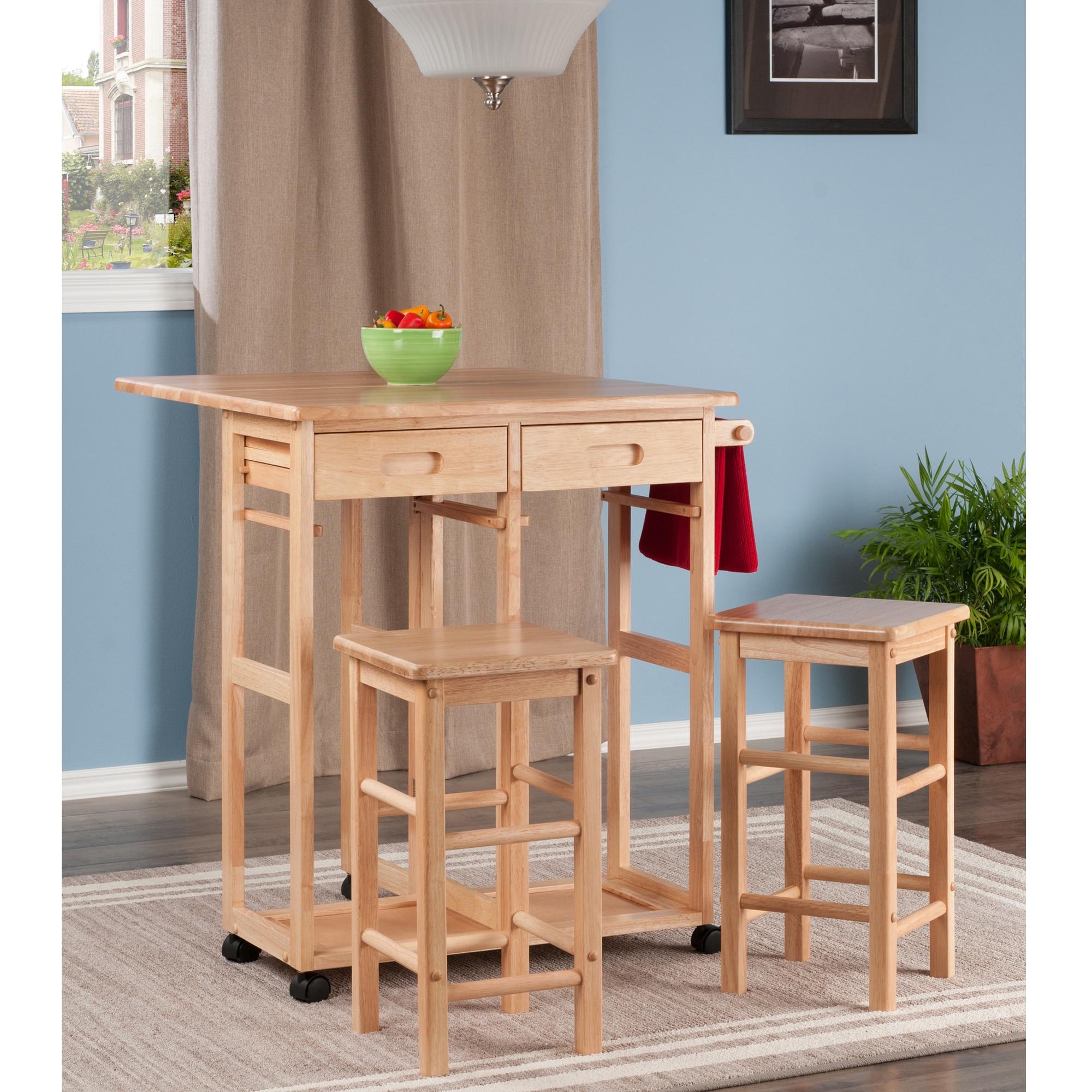 3pc Suzanne Space Save Extendable Dining Table Set Beech - Winsome: Compact, 4-Point Leg, Unupholstered Stools