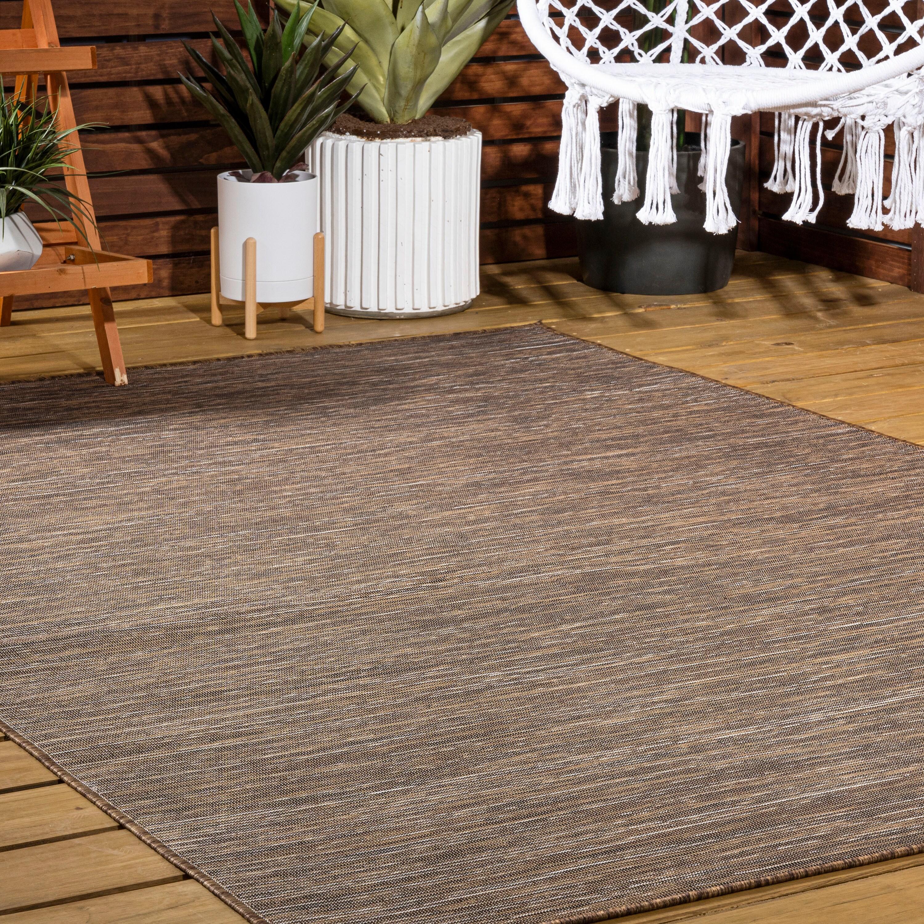 8'x10' Ethan Modern Flatweave Solid  Area Rug, Brown - JONATHAN Y