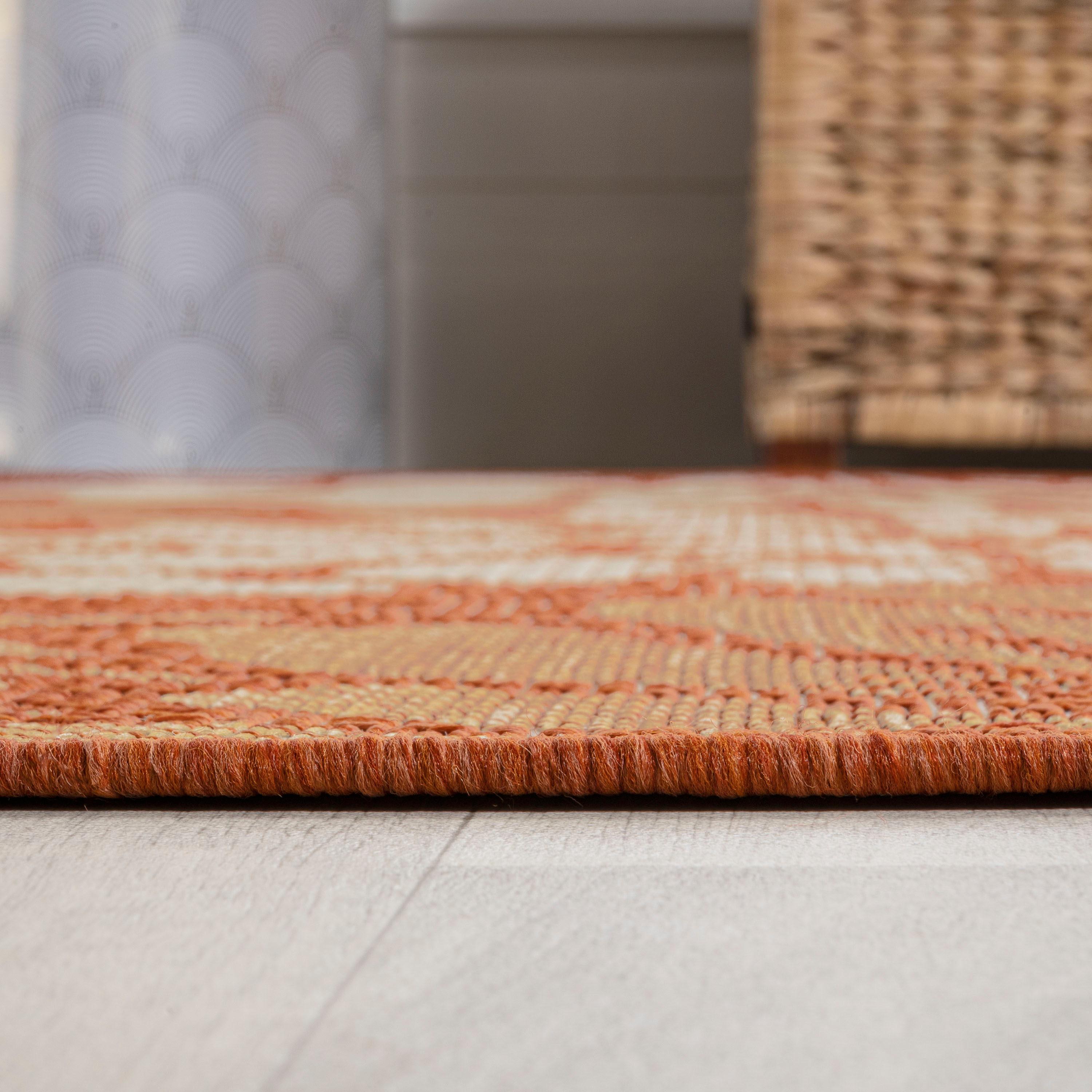 2' x 10' Zinnia Modern Floral Textured Weave Indoor/Outdoor Runner Rug, Orange/Cream - JONATHAN Y