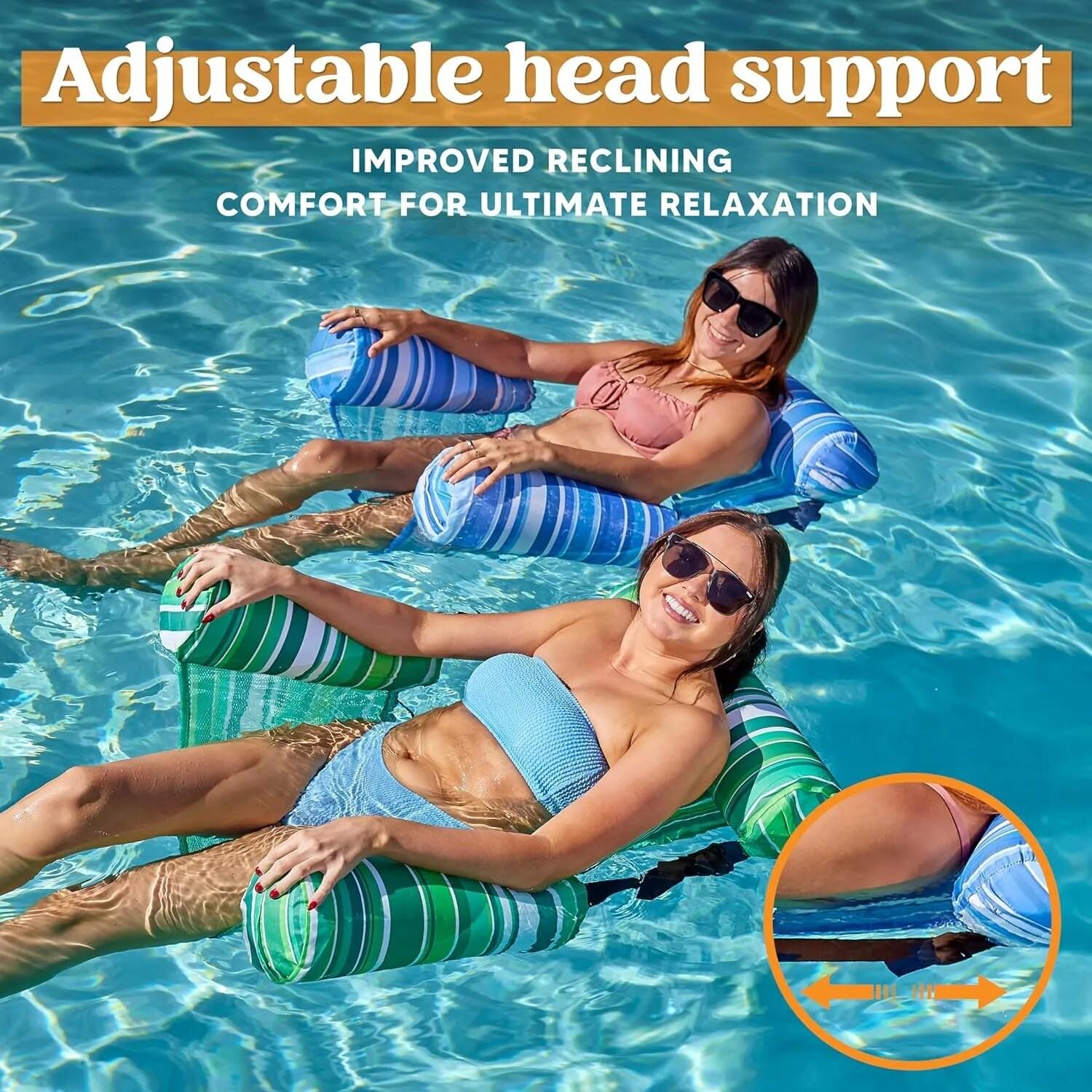 Joyfy 2 Packs Inflatable Pool Chairs,  Inflatable Lounge Pool Float, Stripe Hammock Chair for Adult Summer Party Water Beach Fun - Green, Blue