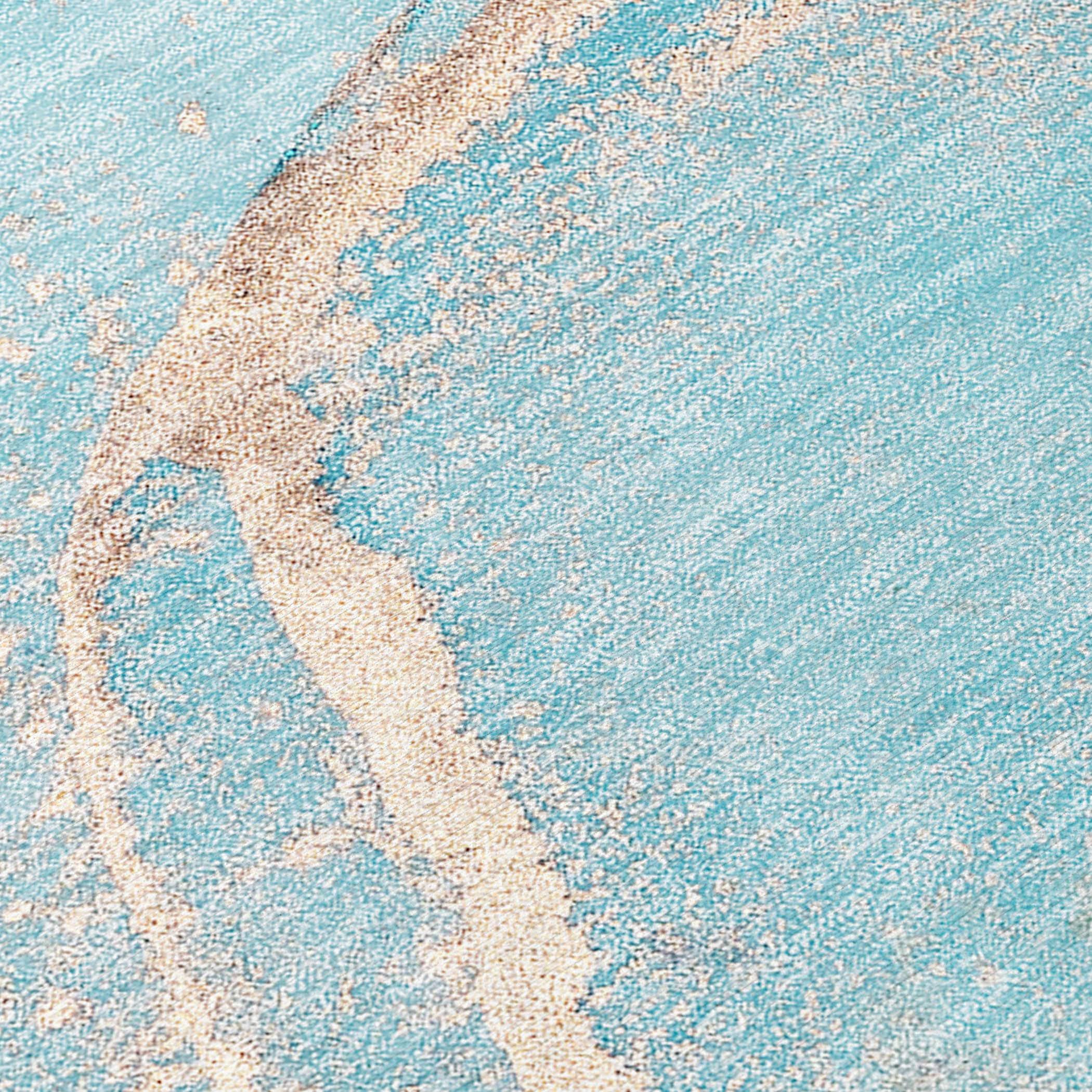 Teal Synthetic Round Machine-Washable Area Rug with Non-Skid Backing