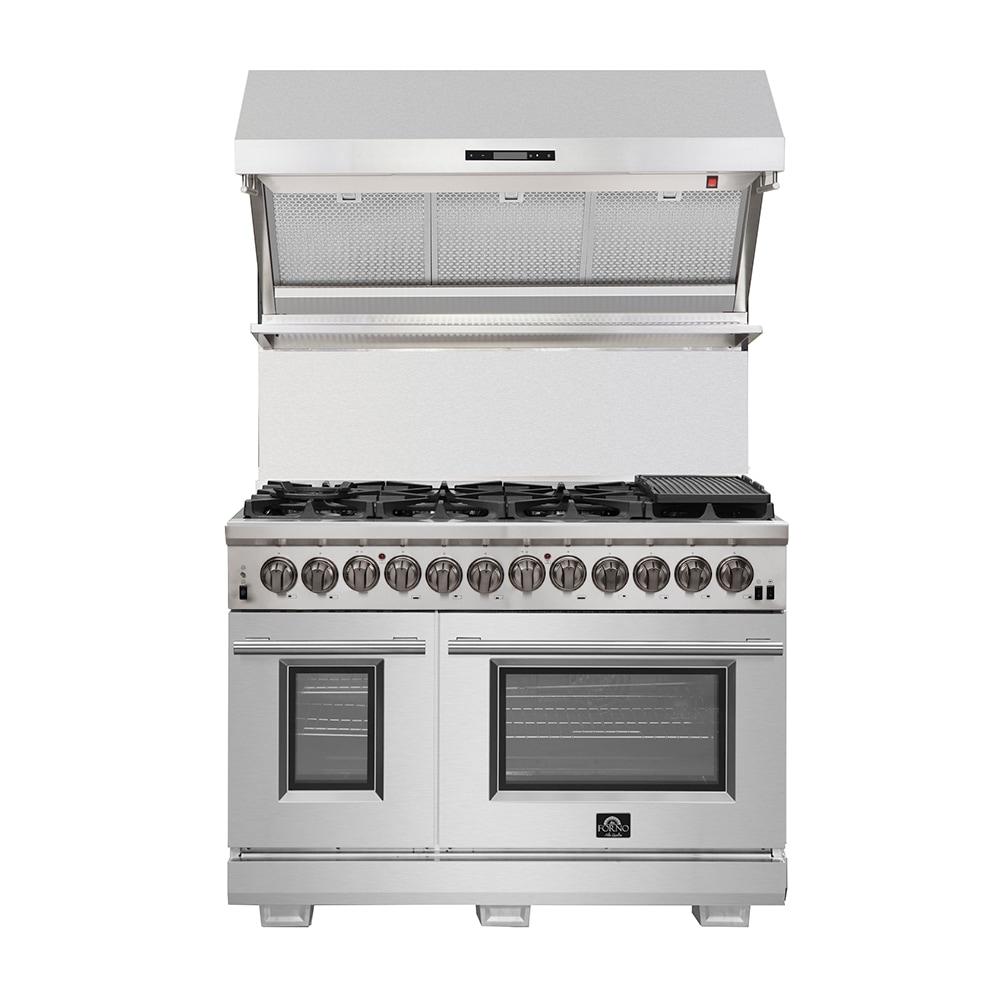 Forno Capriasca 48-inch Dual Fuel Range All Stainless Steel, 8 Brass Burners, 6.58 cu.ft. Double Ovens FFSGS6187-48