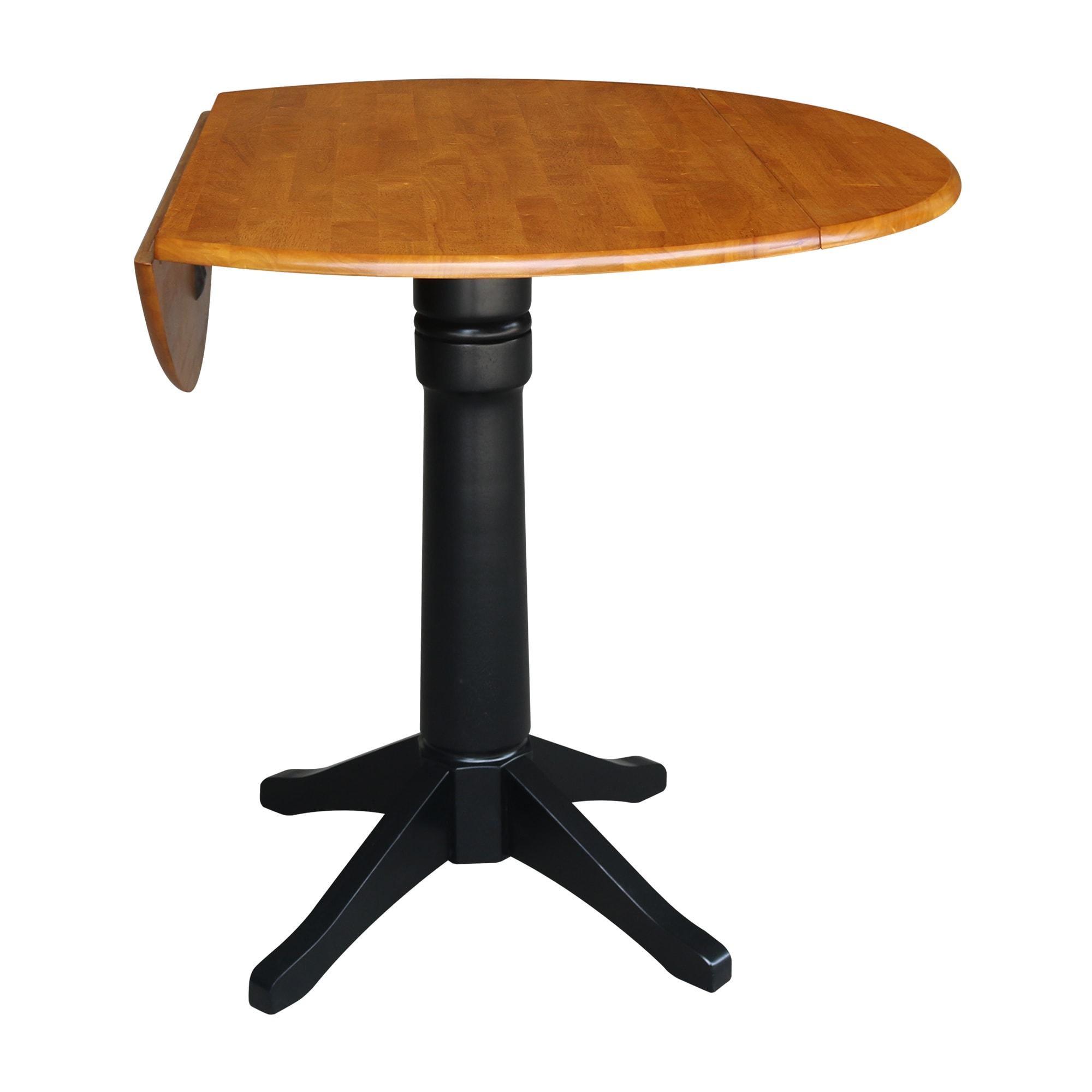 42" Round Dual Drop Leaf Pedestal Table - 36.3"H  Black Cherry