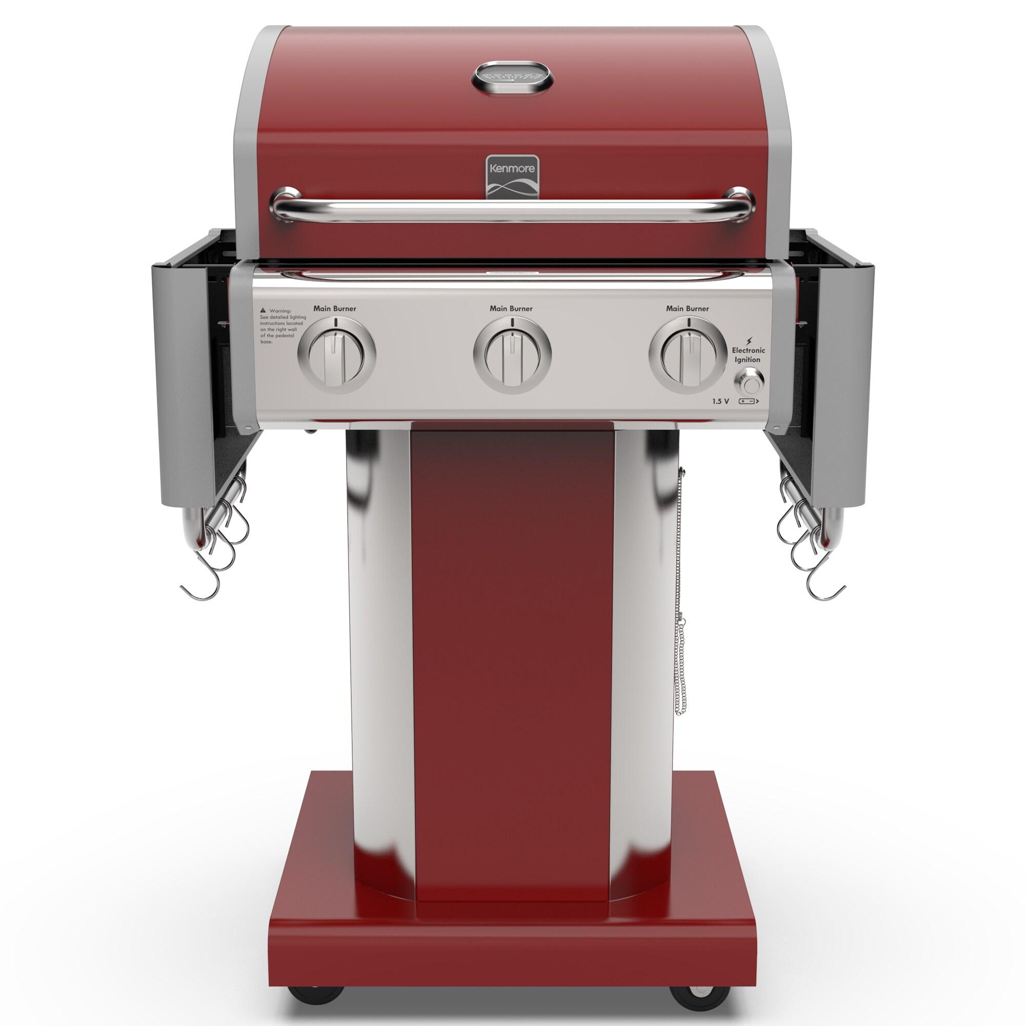 Kenmore 3-Burner Propane Gas Grill with Foldable Side Tables for Outdoor BBQ