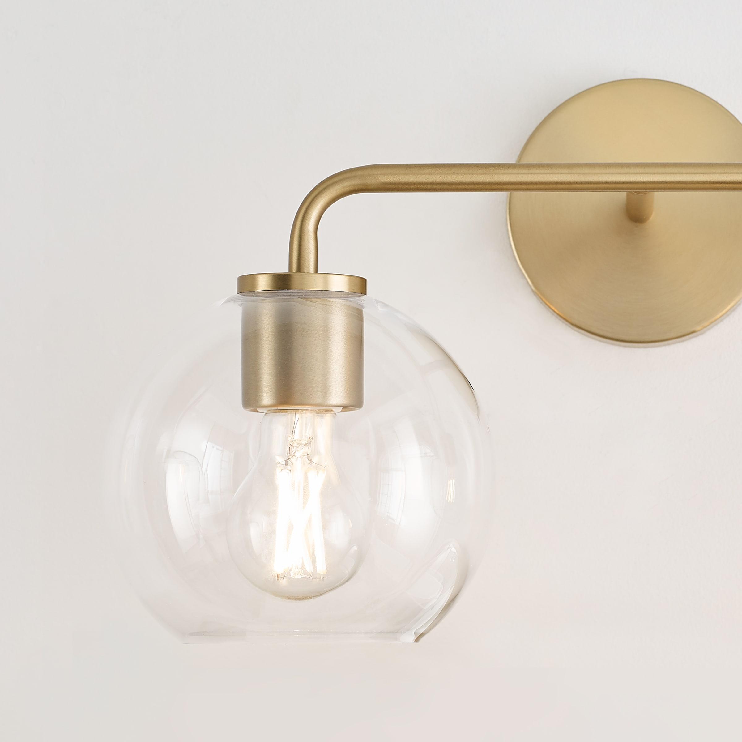 Orley 17.5 in. 2-Light Satin Brass Modern Industrial Wall Bathroom Vanity Light with Clear Glass Shades