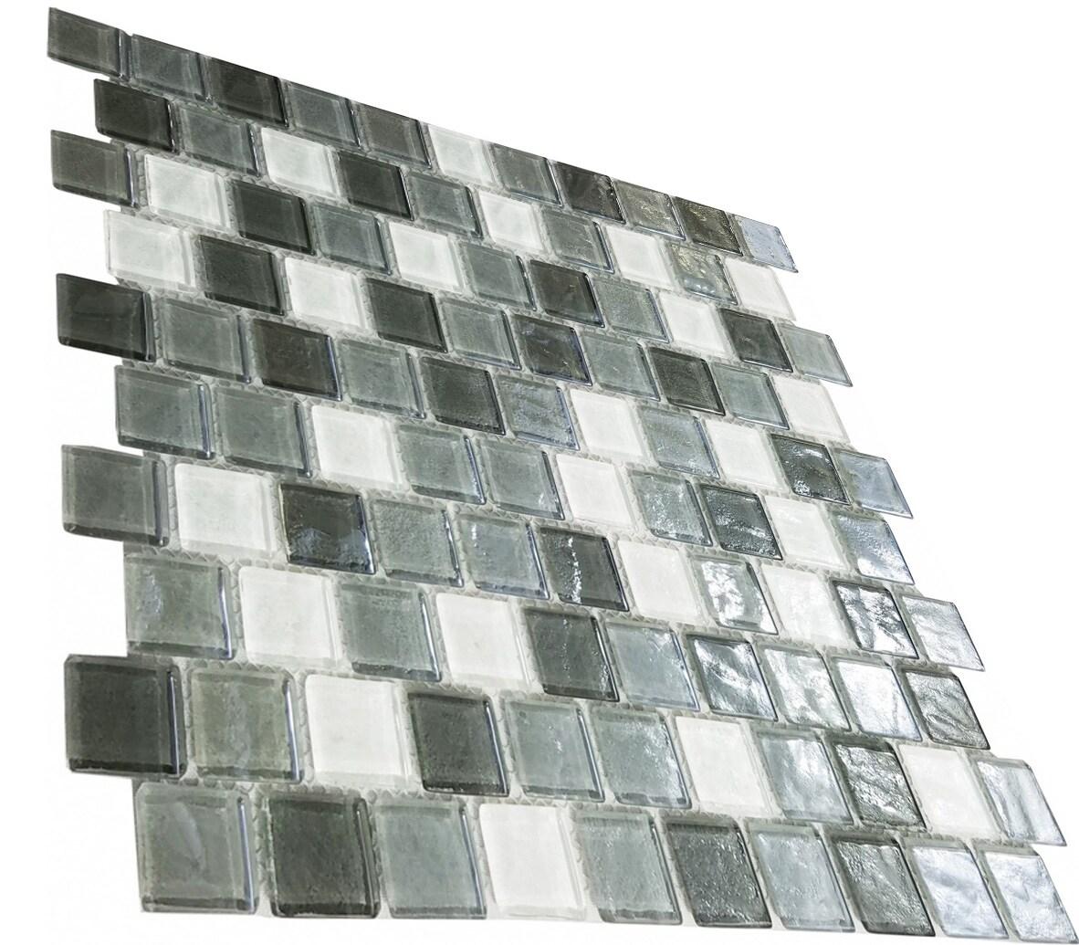 Geo 1 in. x 1 in. Textured Glass Straight Edge Brick Mosaic Wall & Pool Tile