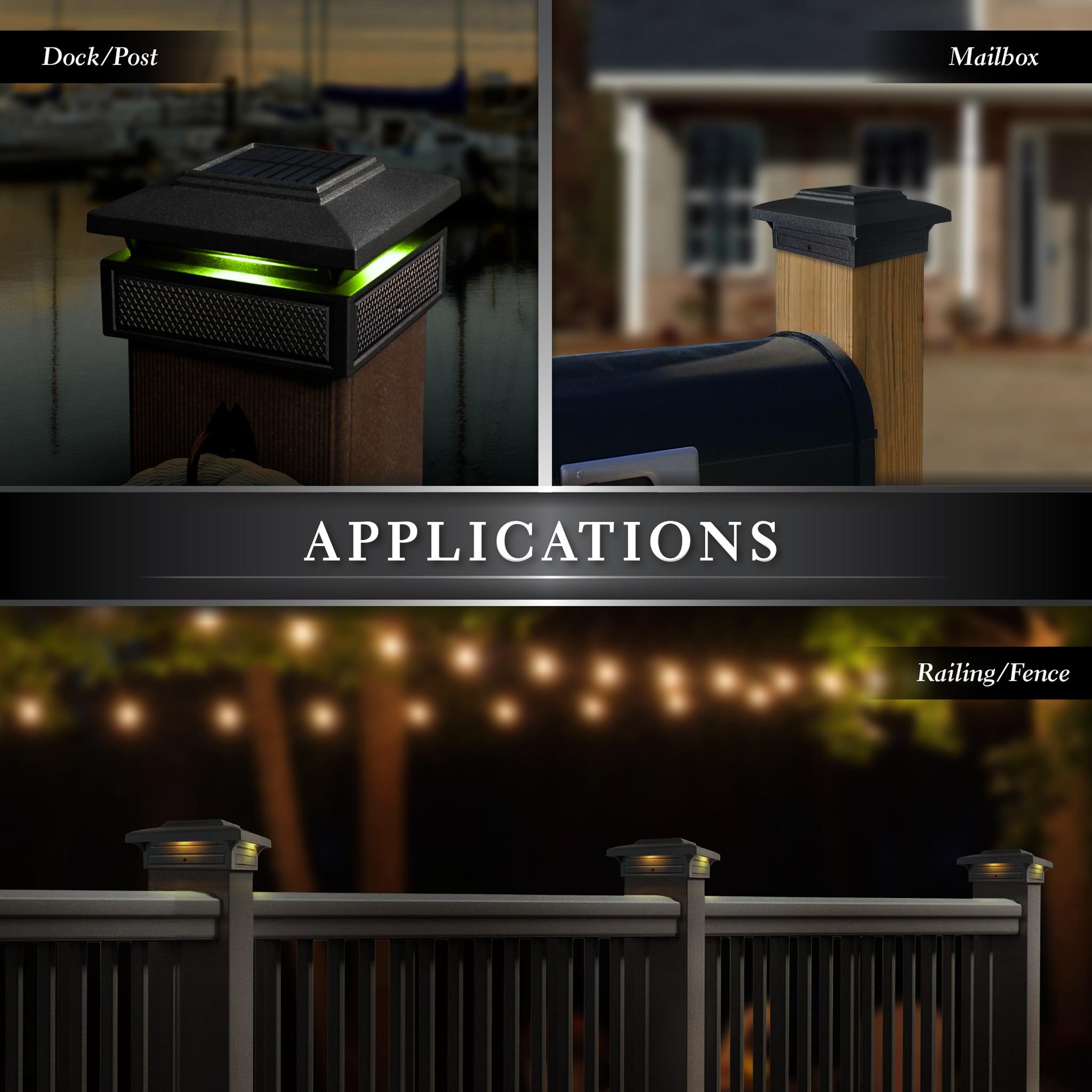 Classy Caps Black Low Voltage Integrated LED Metal Fence Post Cap Light 3.5 In. X 3.5 In. with Base Adapter Included