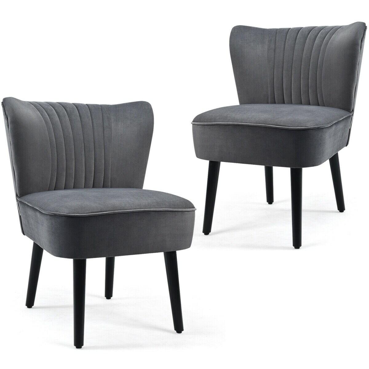 Topbuy Set of 2 Flannel Accent Chairs Upholstered Armless Wingback Leisure Chairs Stone Grey