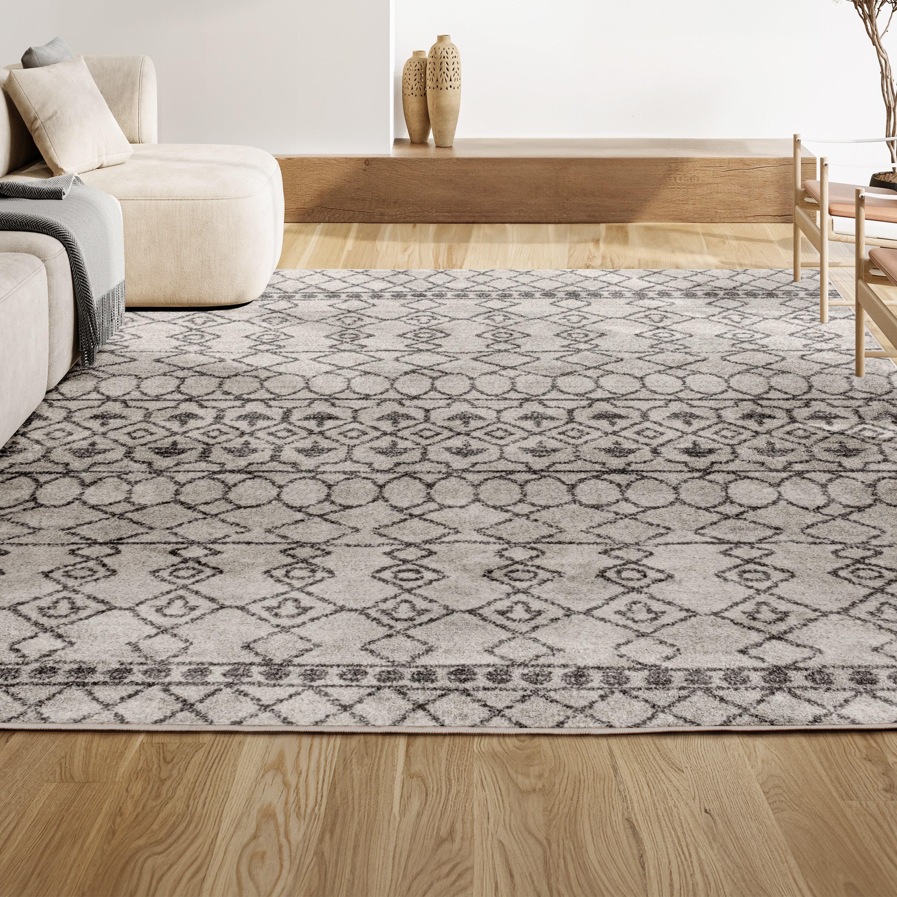 5'x8' Izil Moroccan Beni Souk Area Rug, Cream/Gray - JONATHAN Y
