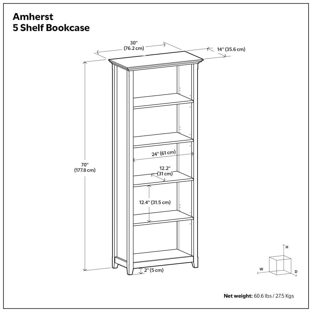 Simpli Home Amherst 30"W Solid Wood 5 Shelf Bookcase with Adjustable Shelves & Reviews | Wayfair