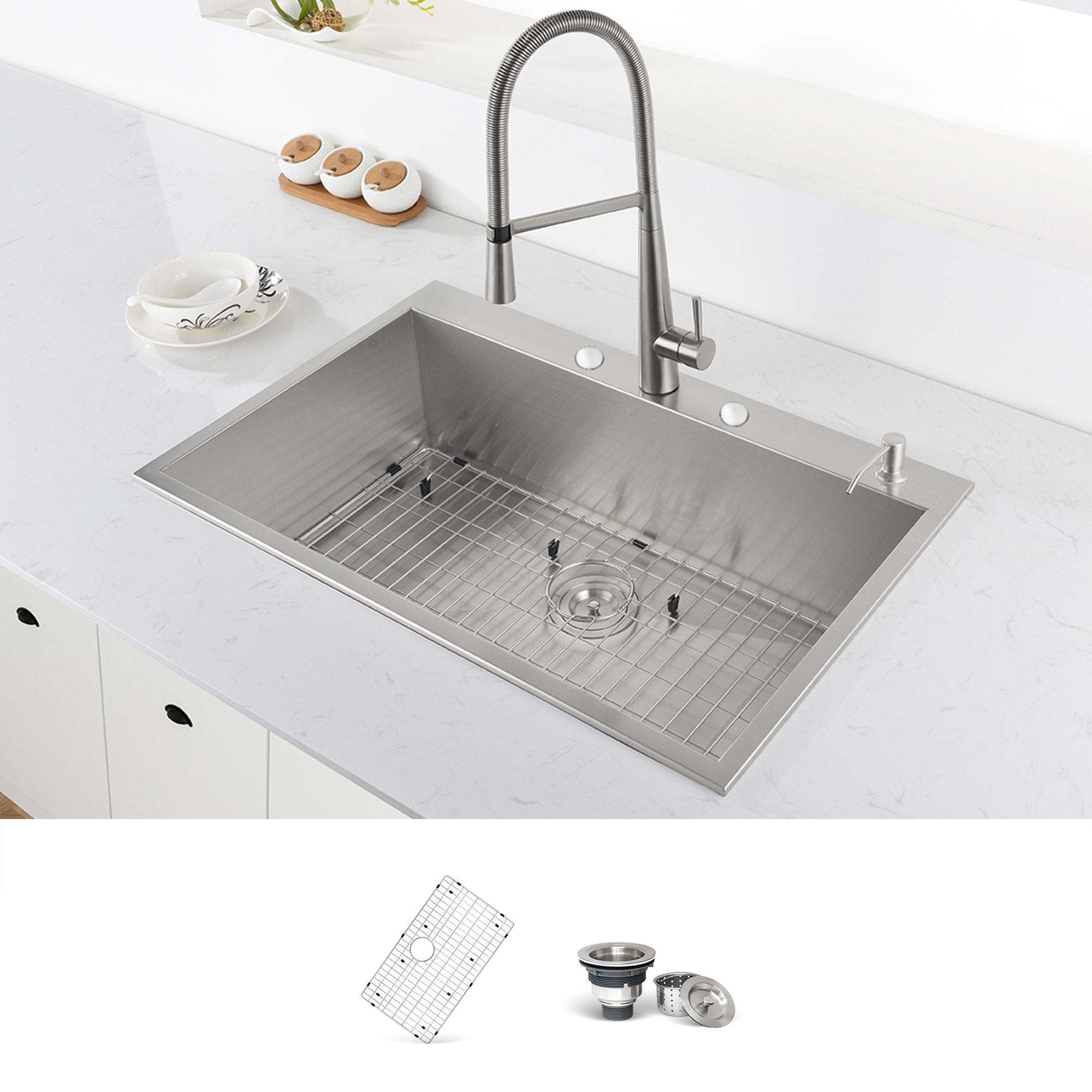 Ruvati 33 x 22 inch Drop-in Topmount Zero Radius Stainless Steel Kitchen Sink Single Bowl - 4 holes