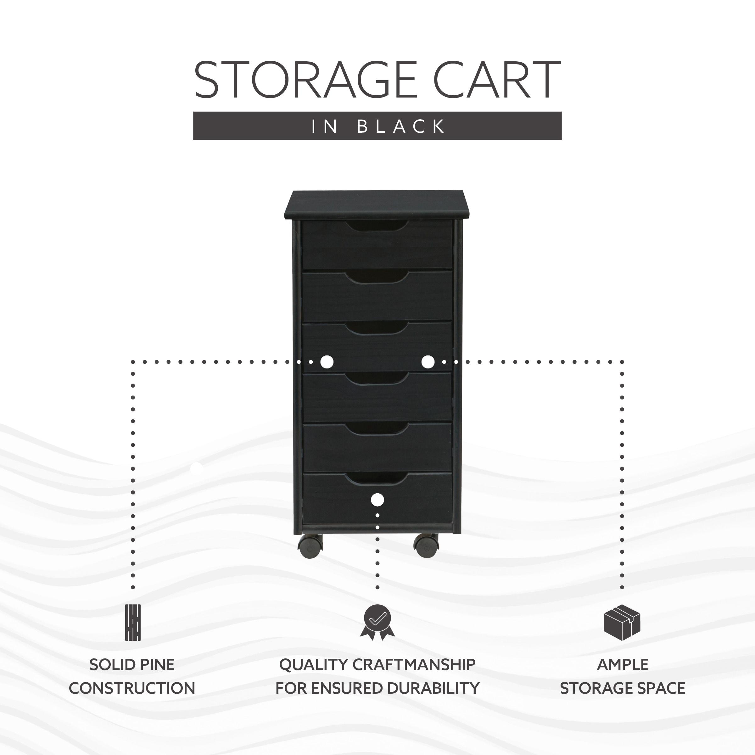Cary Transitional 6 Drawer Solid Wood Rolling Storage Cart with Casters - Linon