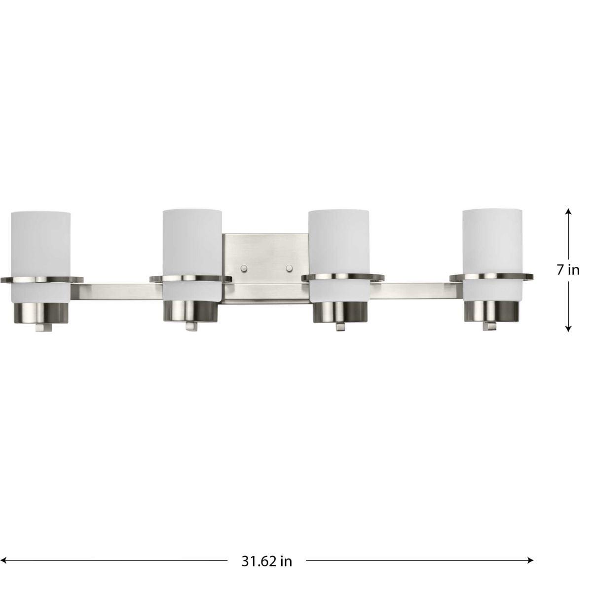 Progress Lighting Reiss 4-Light Vanity Light, Brushed Nickel, White Glass Shades