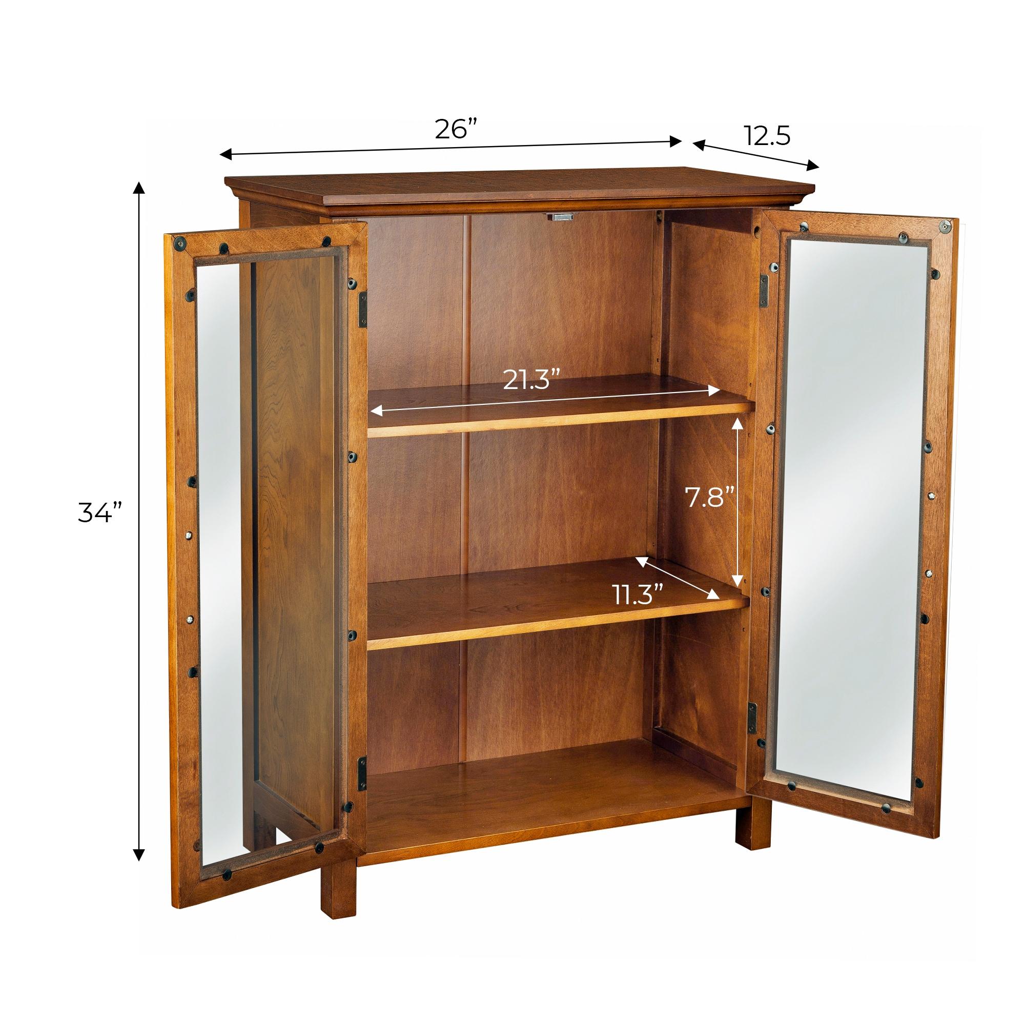 Teamson Home Avery Freestanding Two-Door Floor Accent Cabinet with Antique Brass Handles, Oiled Oak