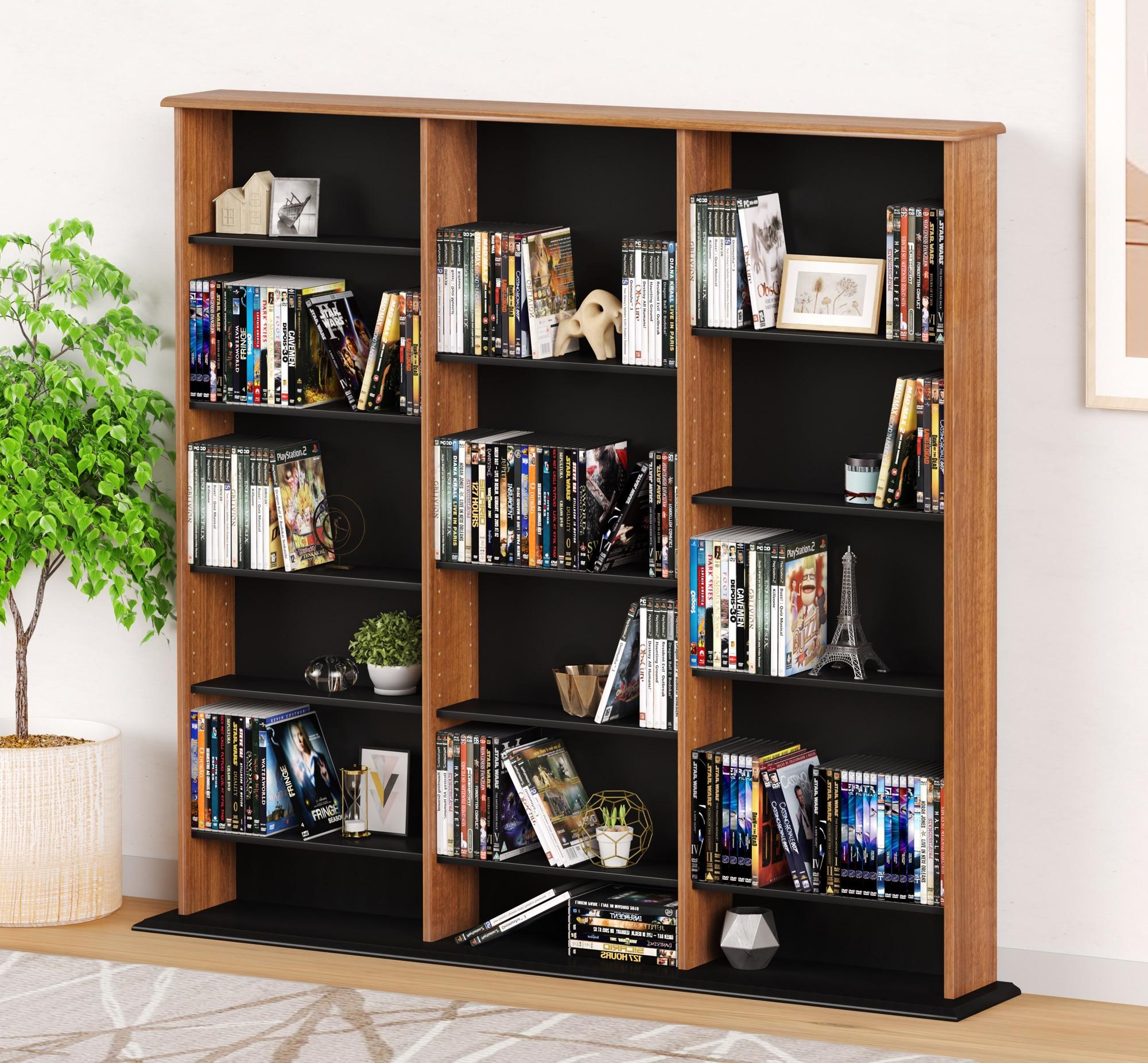 Prepac Triple Width Wall Storage Cherry & Black : Holds 960 CDs, 405 DVDs, Adjustable 24 Shelves