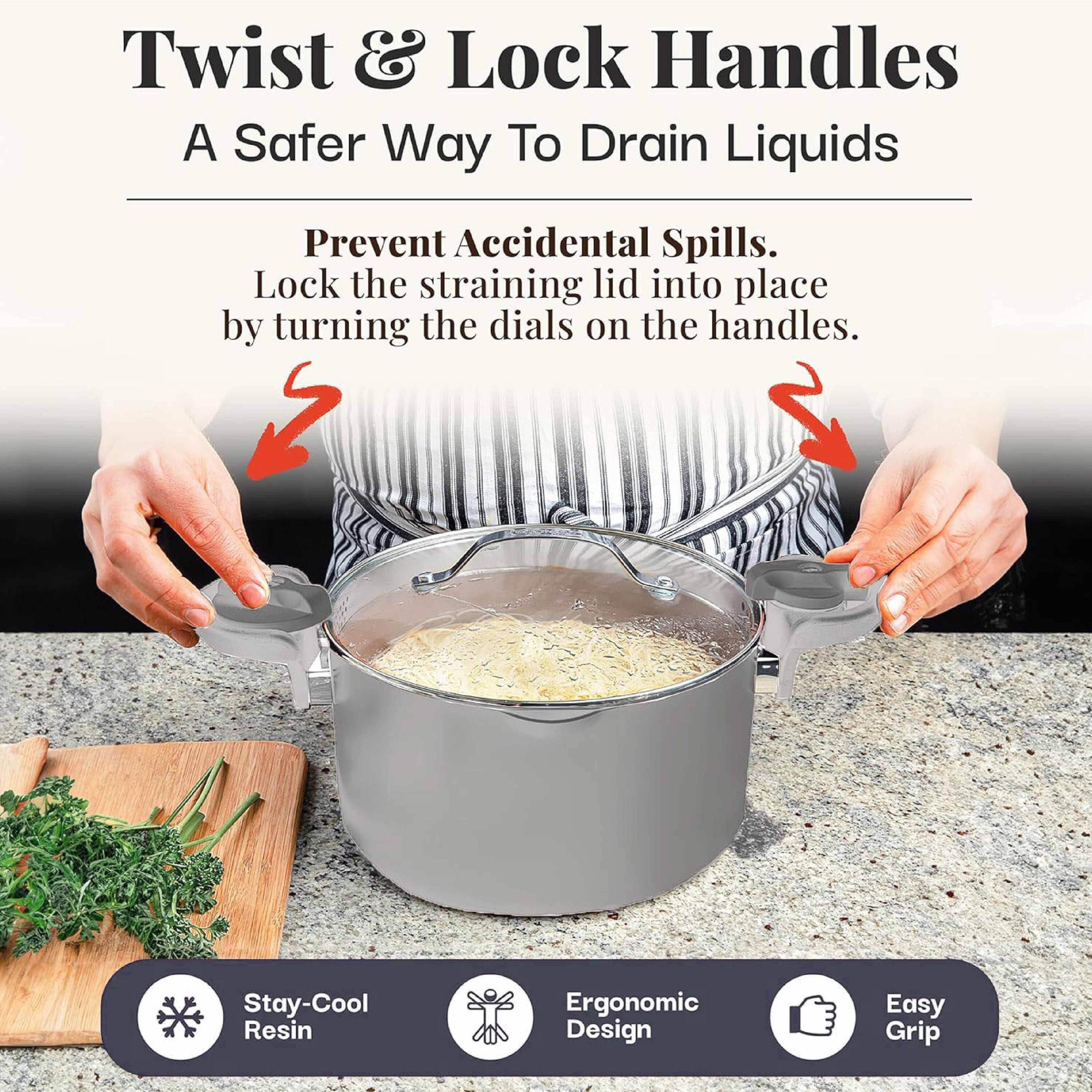 Gotham Steel Gotham Steel Stock Multipurpose Pasta Pot with Strainer Lid & Twist and Lock Handles