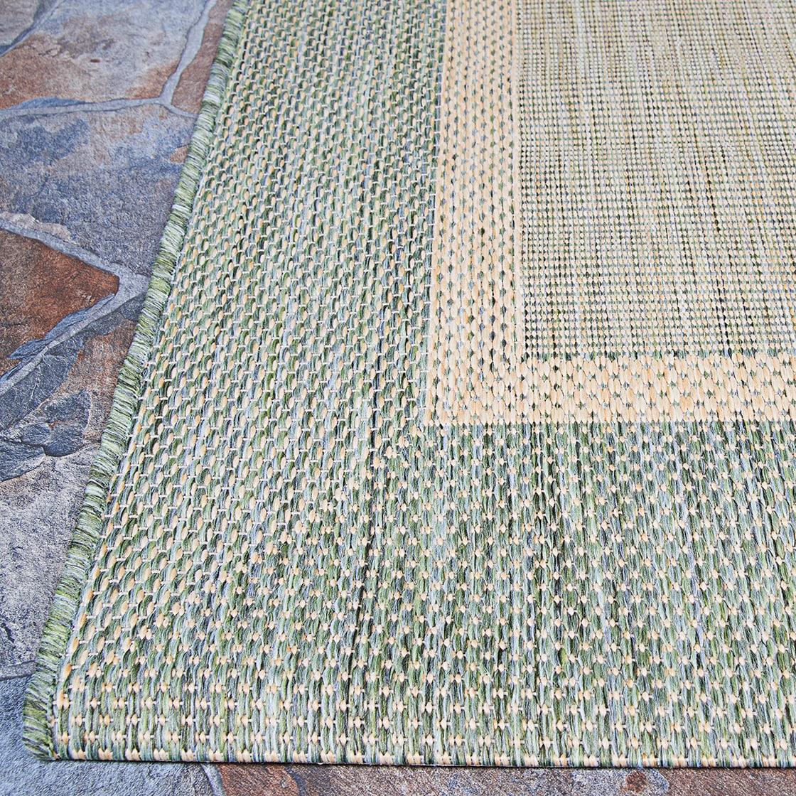 Couristan Recife Stria Texture Indoor/Outdoor Rug, 7'6", Square, Natural- Green Color, Hose Washable, 5526/1812