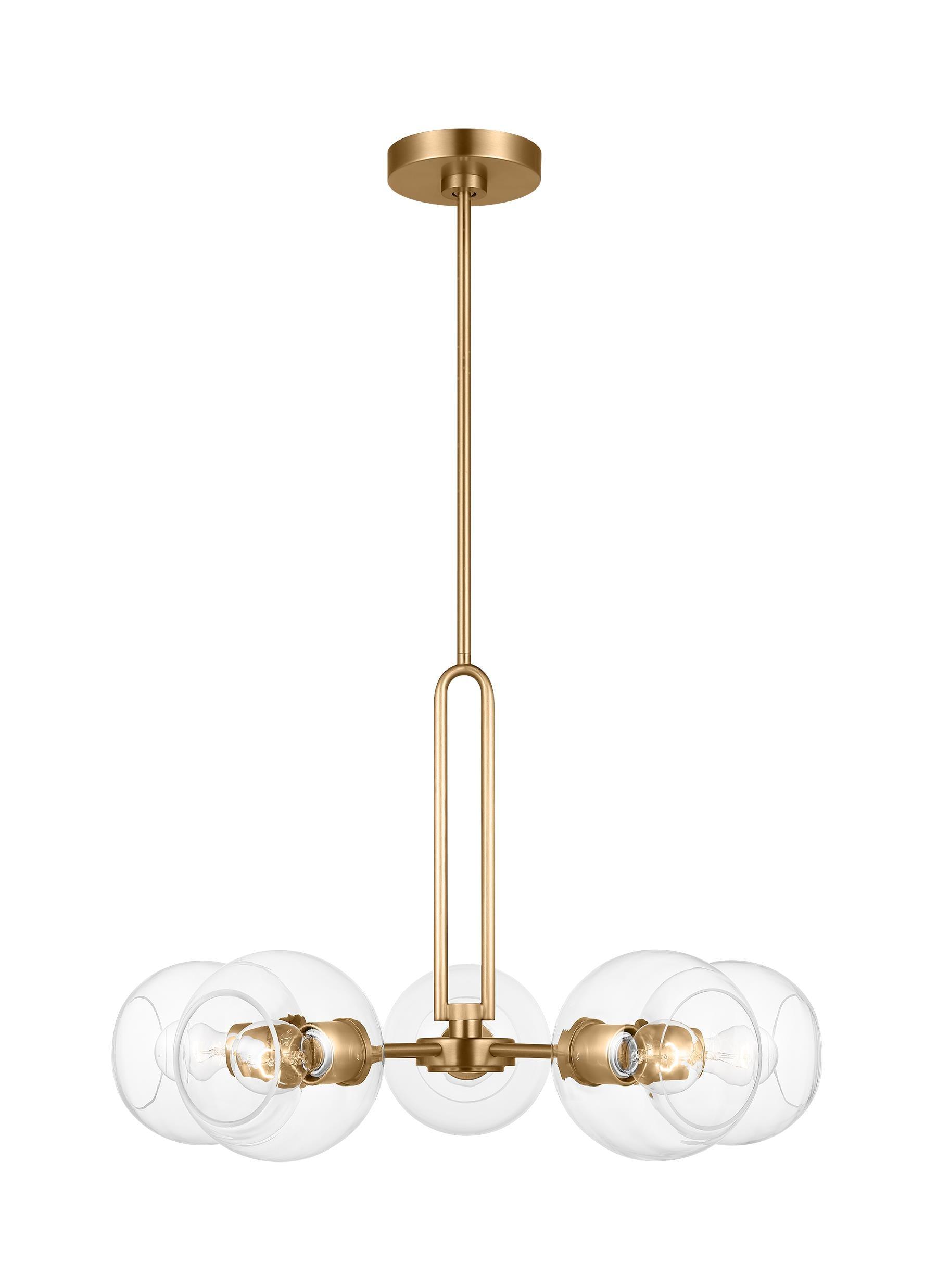 Codyn Satin Brass Sputnik 5-Light Chandelier with Clear Glass Shades