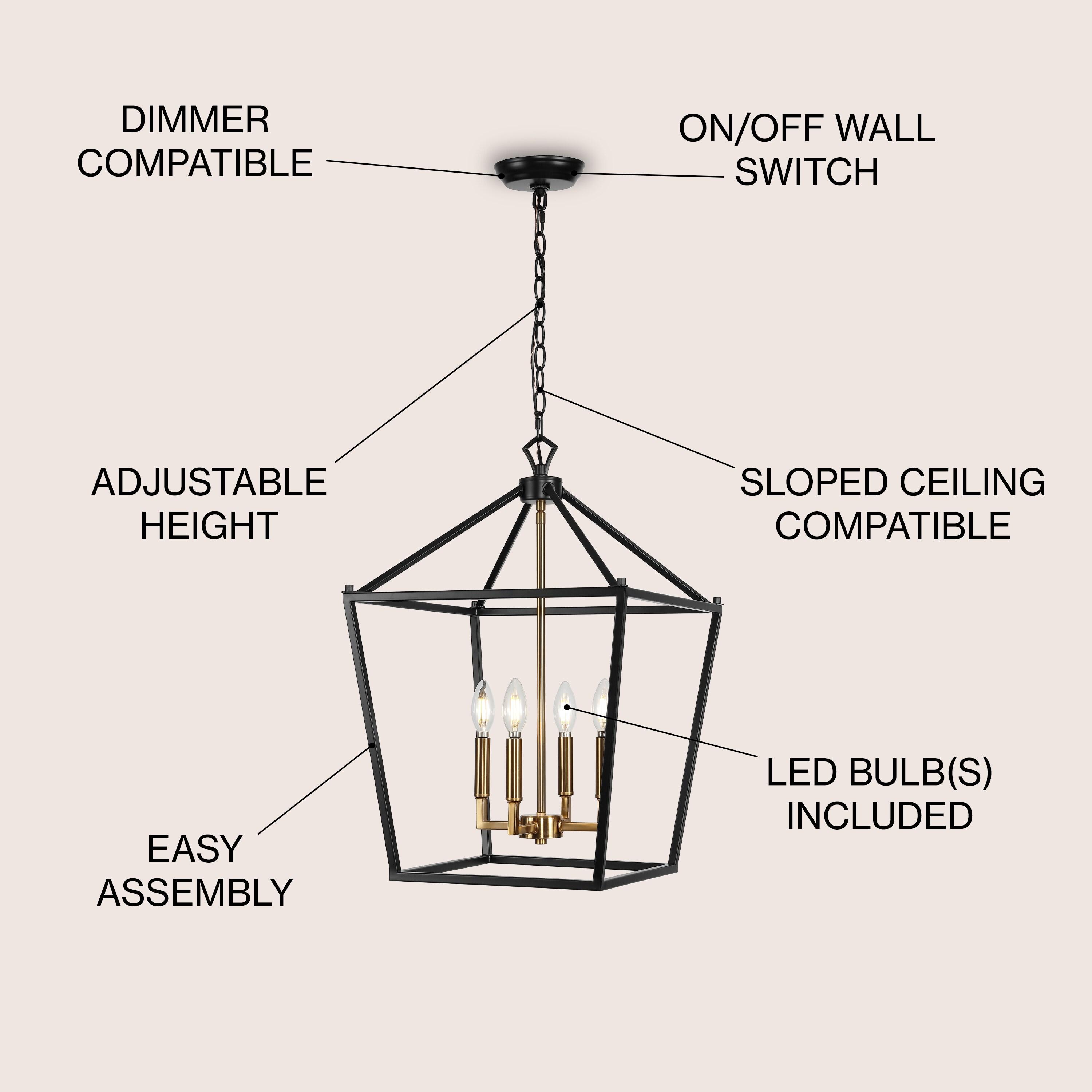 Pagoda 16" 4-Bulb Lantern Metal LED Pendant, Oil Rubbed Bronze/Brass Gold