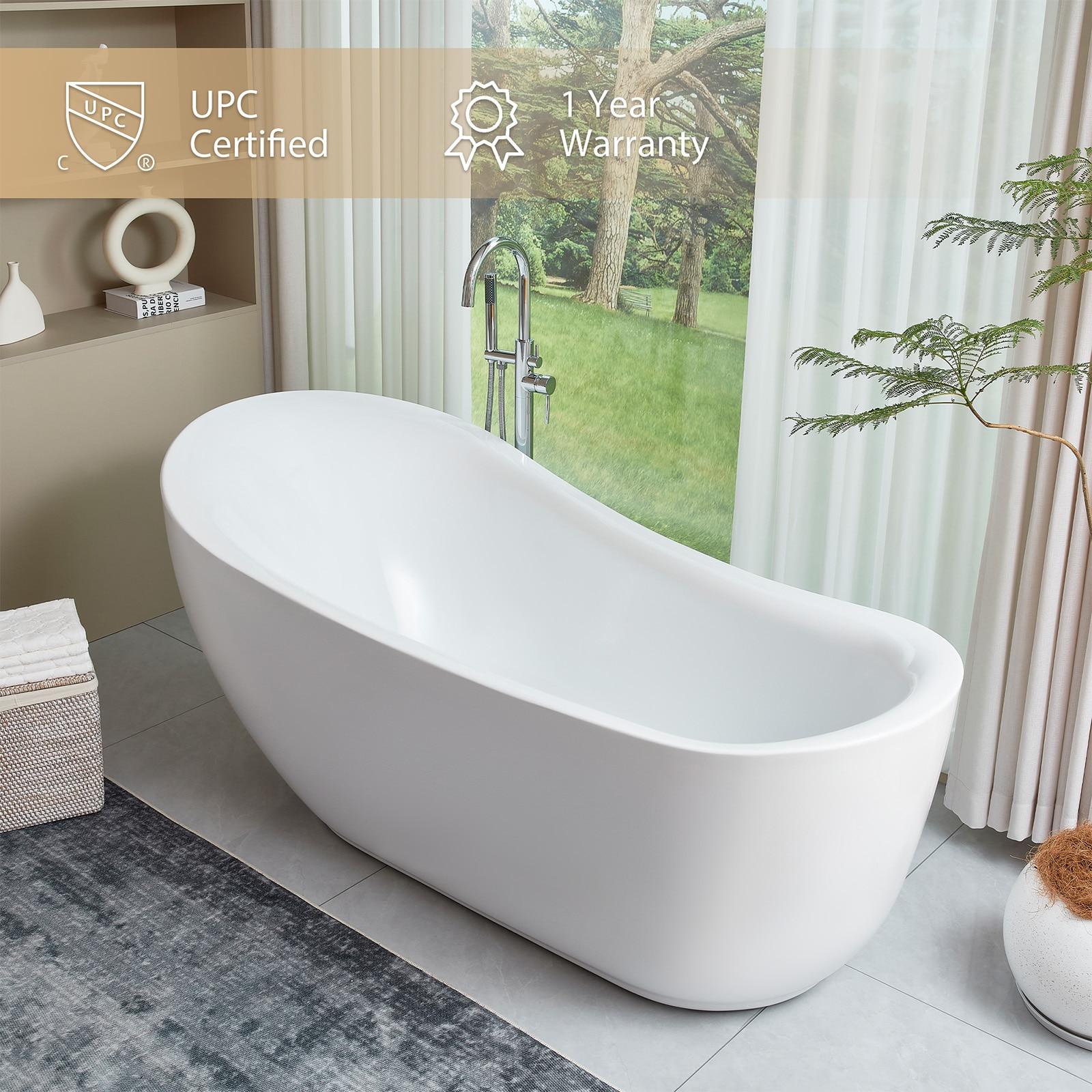 Vanity Art 71" x 34" Acrylic Freestanding Bathtub Contemporary Soaking Tub with Overflow and Pop-Up Drain, VA6512-L