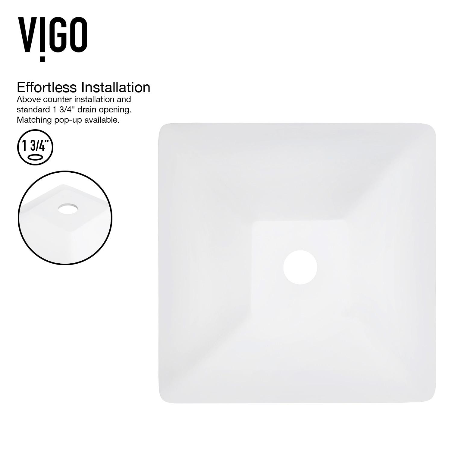 VIGO VG04004 Hibiscus 16" L x 16" W x 5" HMatte Stone White Handmade Square Vessel Bathroom Sink