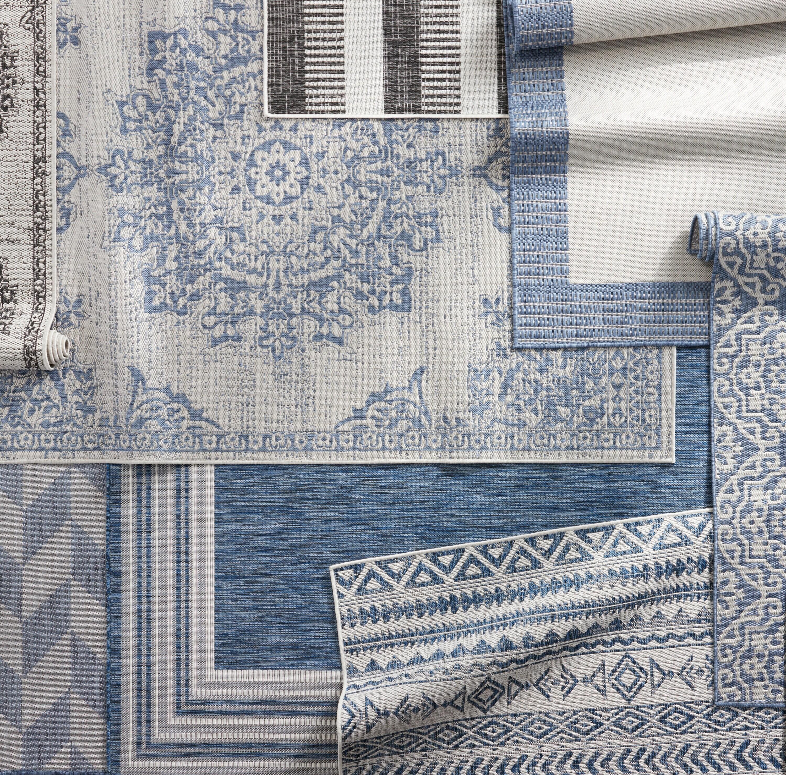 NICOLE MILLER NEW YORK Patio Country Danica Geometric Indoor/Outdoor Area Rug, Navy Blue/ Ivory