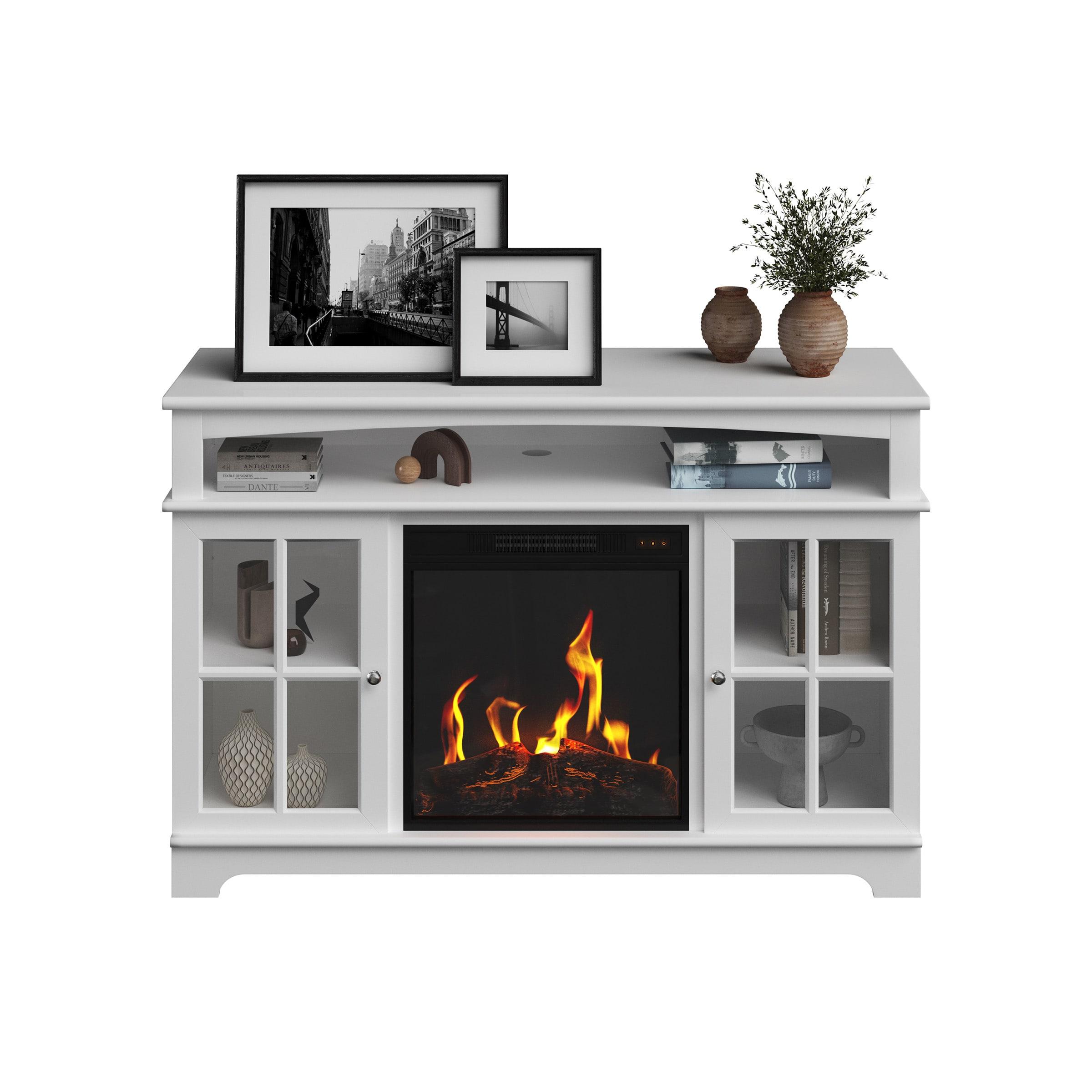 TV Stand with Electric Fireplace Fits TVs up to 50-Inches - Media Console with Storage Cabinet, Adjustable Heat, and LED Flames by Northwest (White)