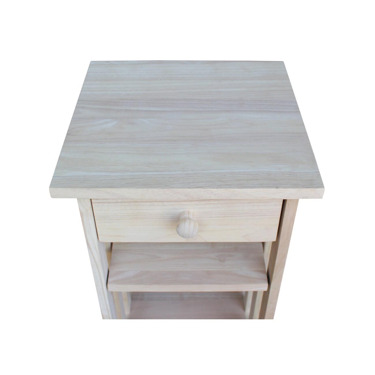 International Concepts Mission Telephone Stand Unfinished : Hardwood Accent Table with Drawer & Fixed Shelf