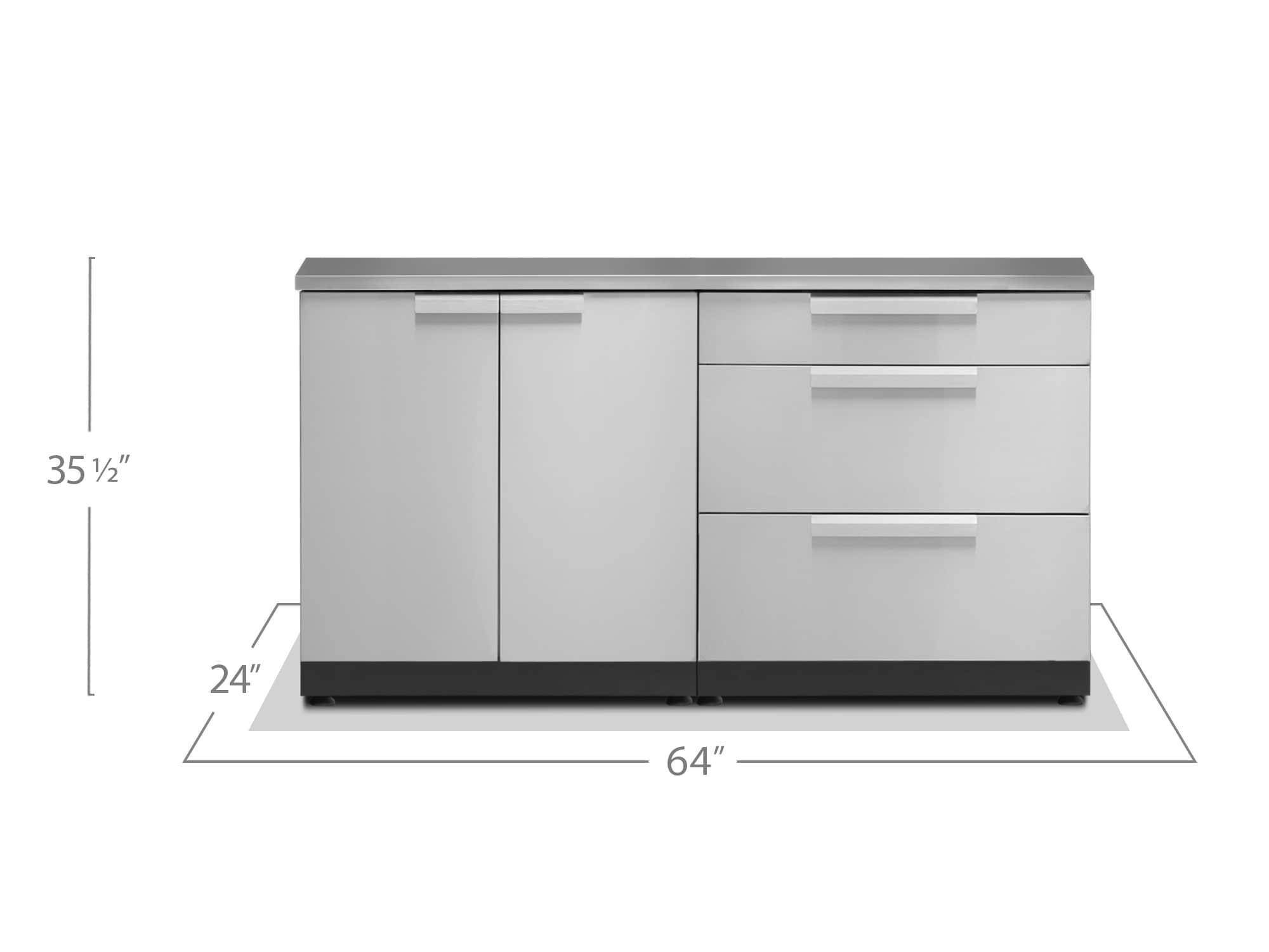 Outdoor Kitchen Stainless Steel 64" W x 24" D x 36.5" H 2-Piece Modular Cabinet Set