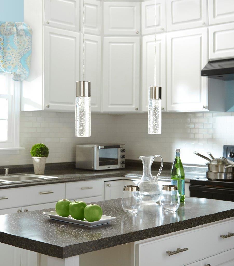 Style Selections Dunwynn 2.75-in Polished Nickel Mini Seeded Glass Cylinder LED Pendant