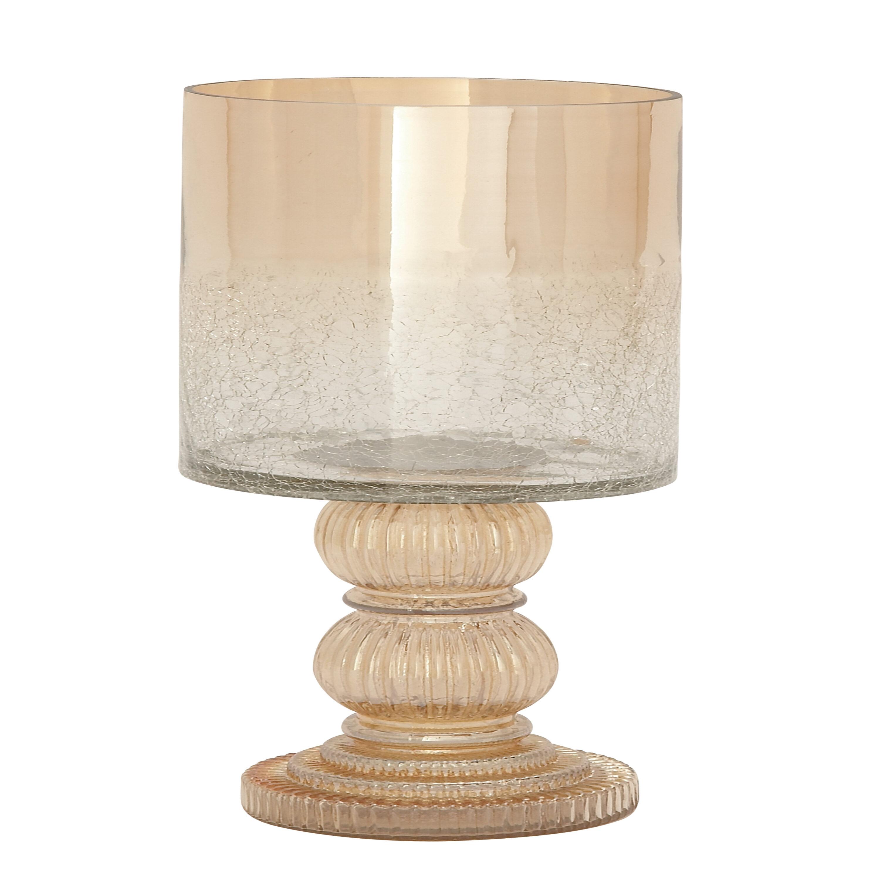 DecMode Gold Glass Handmade Turned Style Pillar Hurricane Lamp with Faux Mercury Glass Finish