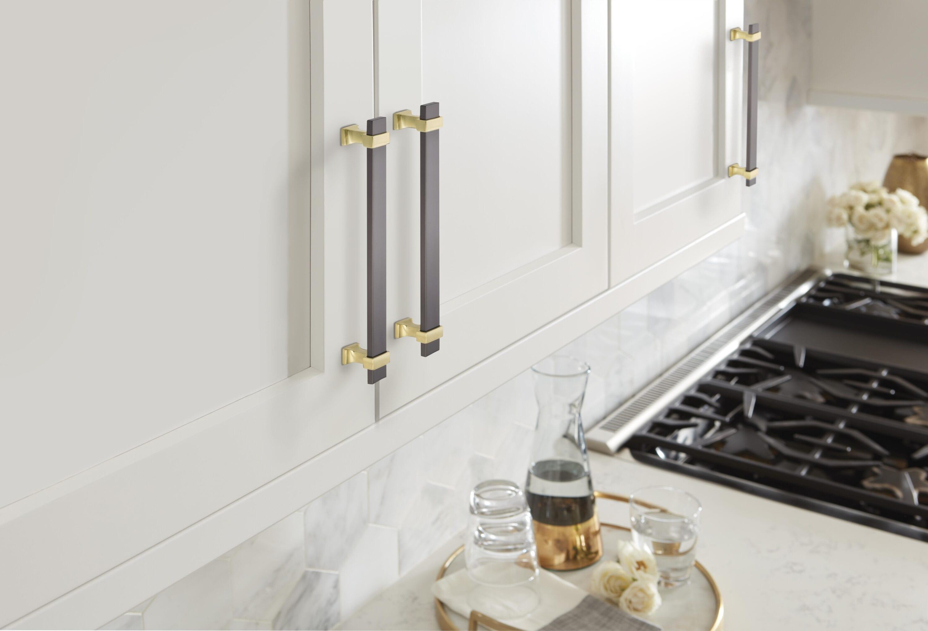 Amerock Overton 6-5/16 inch (160mm) Center-to-Center Black Chrome/Brushed Gold Cabinet Pull