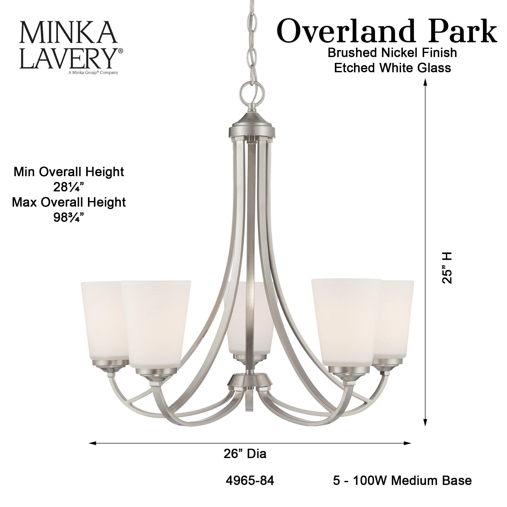 Minka Lavery Chandelier Lighting 4965-84, Overland Park Glass 1 Tier with Shades, 5 Light, Nickel