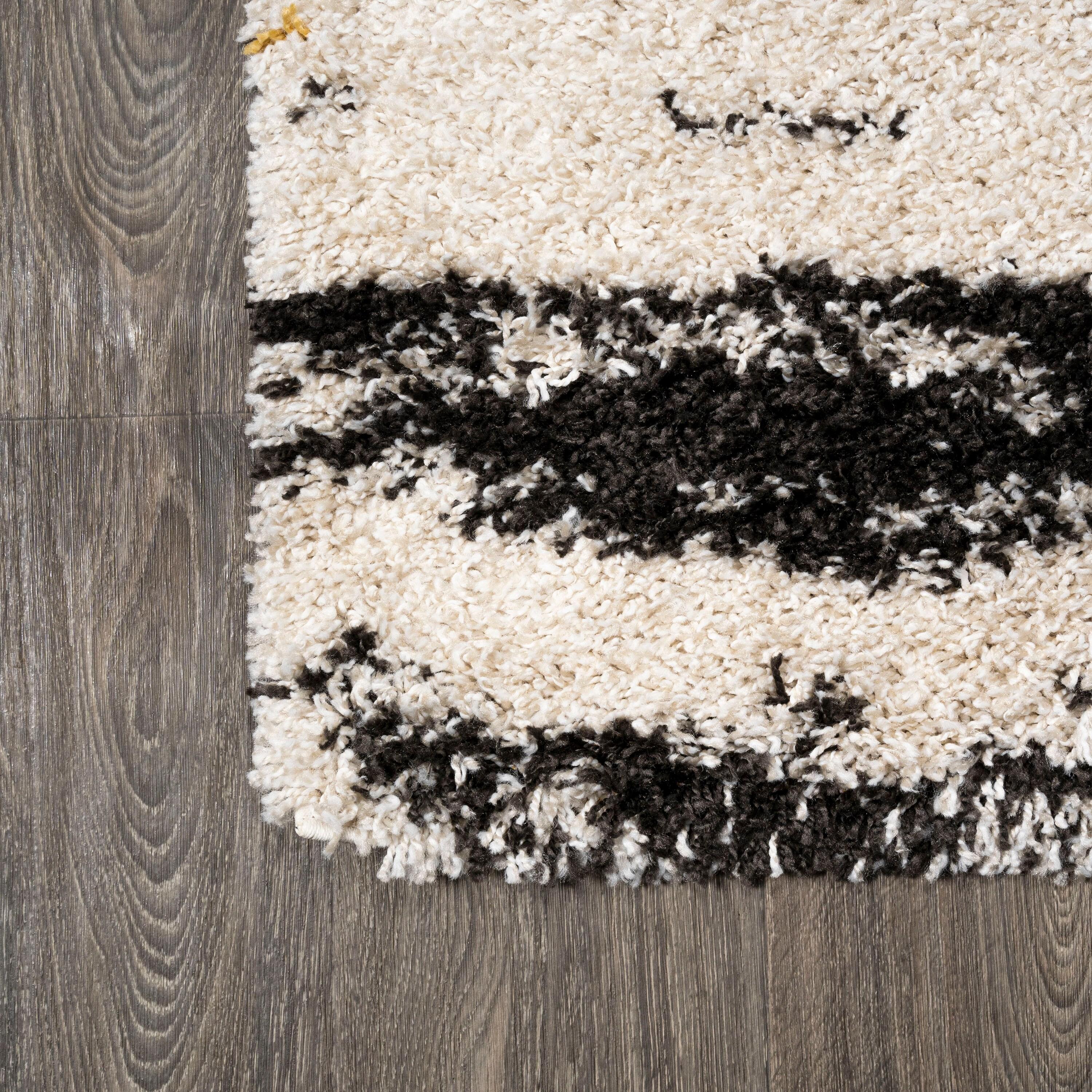 8'x10' Nova Modern Bold Strie' Shag Area Rug, Beige/Black/Yellow - JONATHAN Y