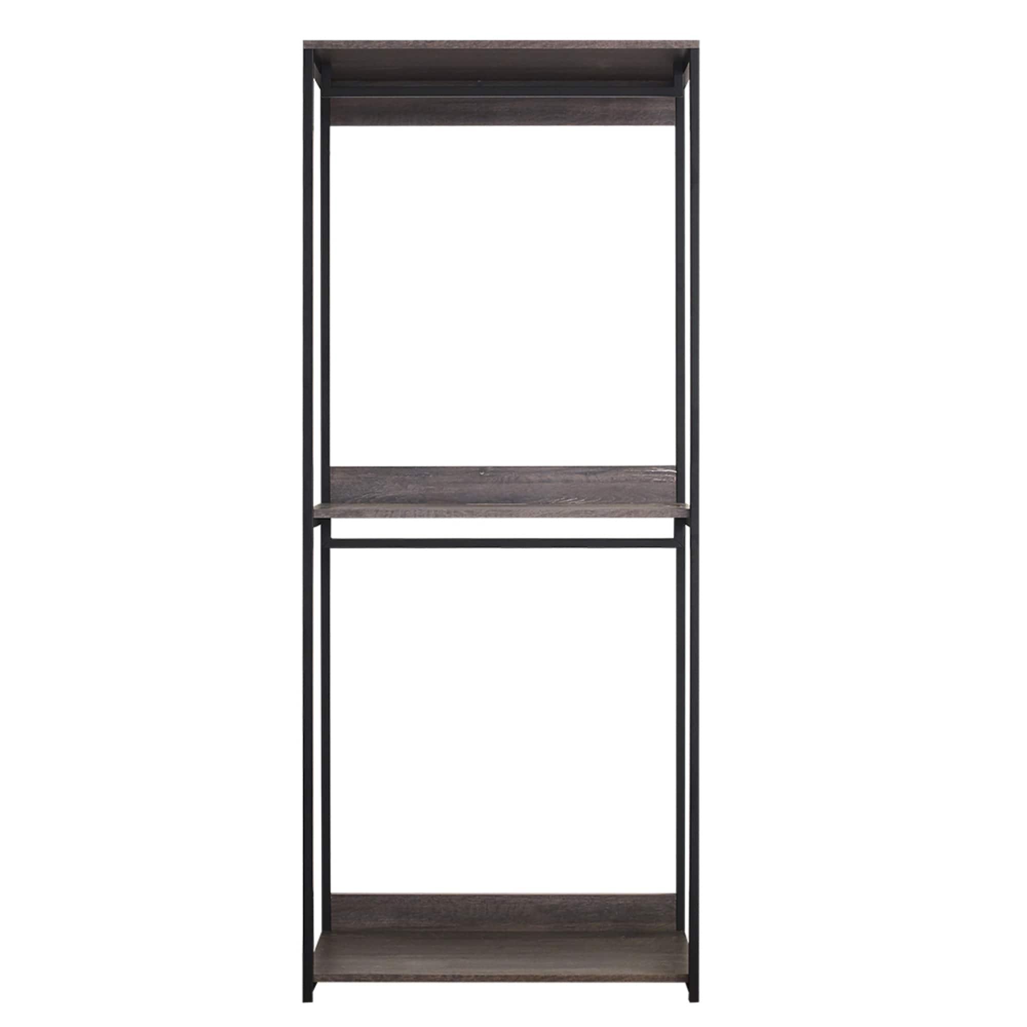 AndMakers Monica Farmhouse Industrial Wood Walk-in Closet with Two Shelves in Rustic Gray