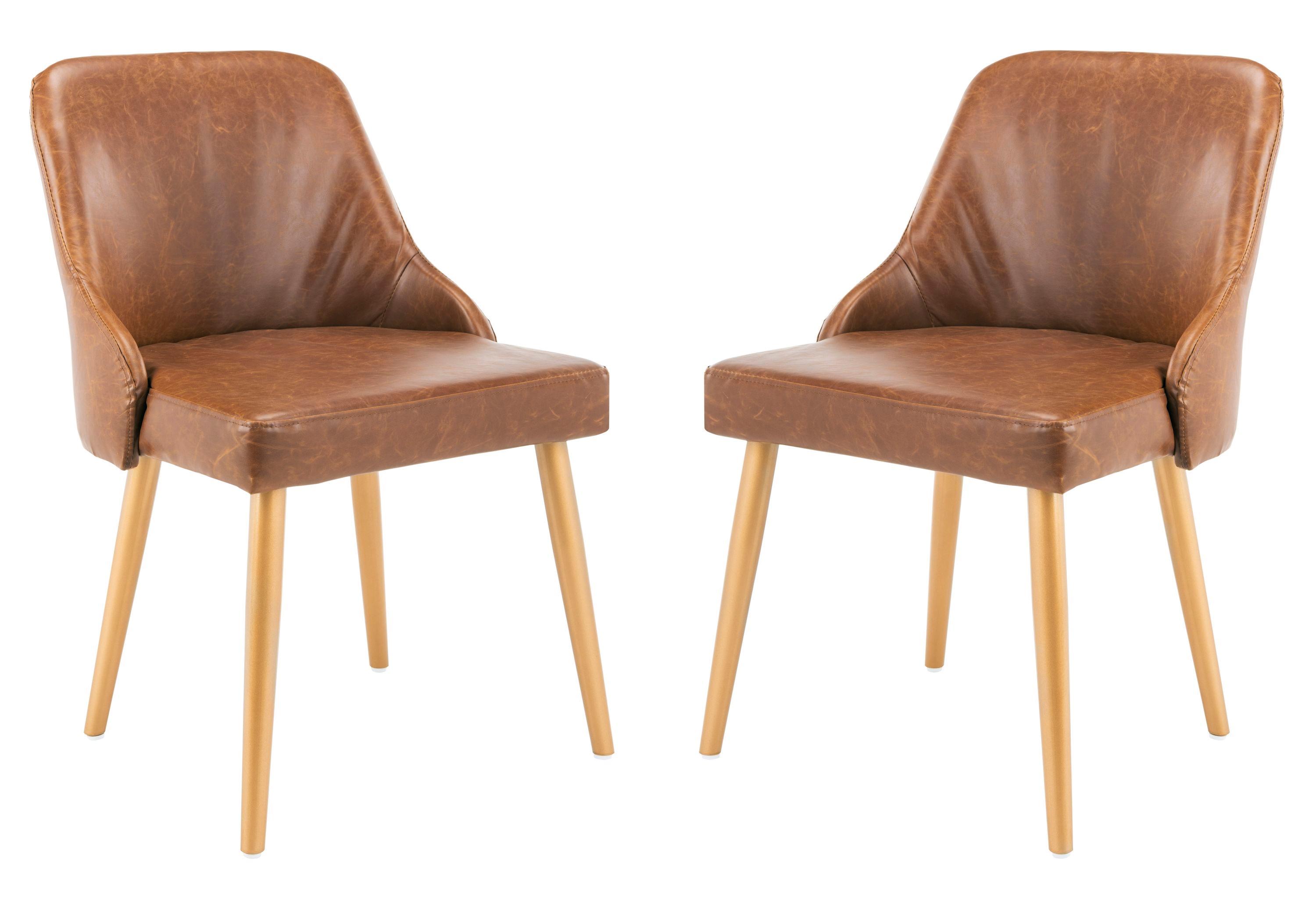 Lulu Upholstered Dining Chair (Set of 2) - Light Brown/Gold - Safavieh